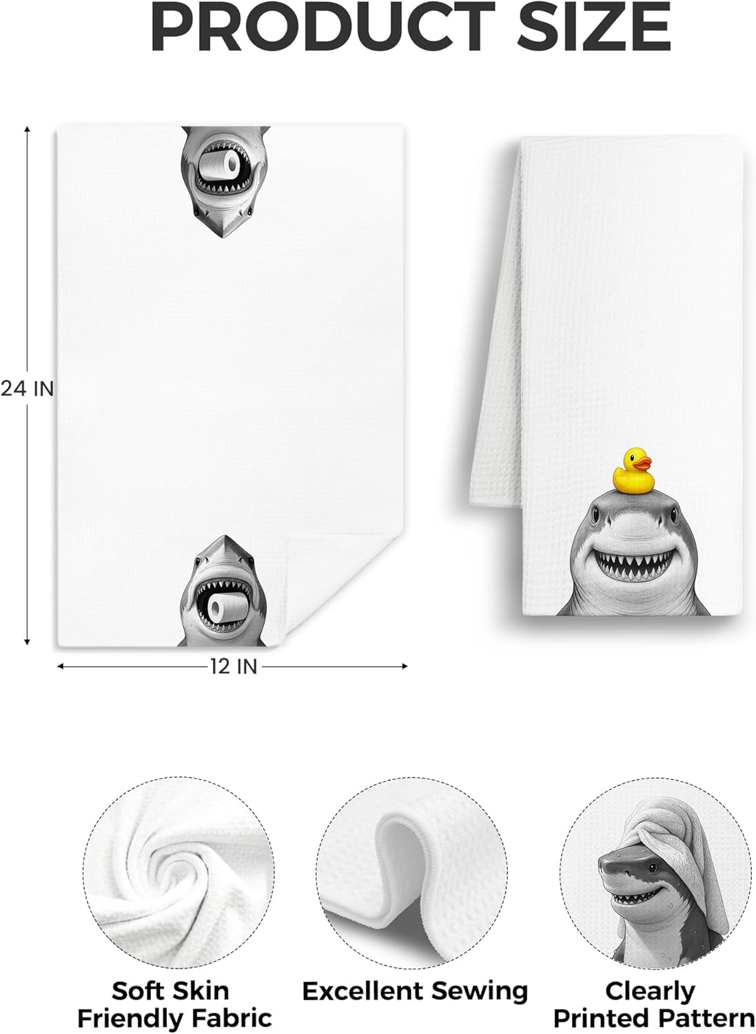 Shark Lover Gifts Hand Towels, Shark Bathroom Decor, Funny Humor Ocean Animal Coastal Beach Hand Towels for Kids Bathroom Washroom Restroom Spa Gym, 16x24 Inch Set of 4 - Image 2