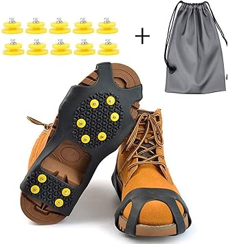 Amazon アイゼン スノー アイス スパイク 登山 靴底用滑り止め 予備ピン 10個付き かんじき 防水収納ポーチ付 男女兼用 ワンタッチ 子供 大人 メンズ レディース ブーツ スニーカー シューズ 対応 転倒防止 登山 釣り 雪道 凍結道路 急斜面の歩行 作業