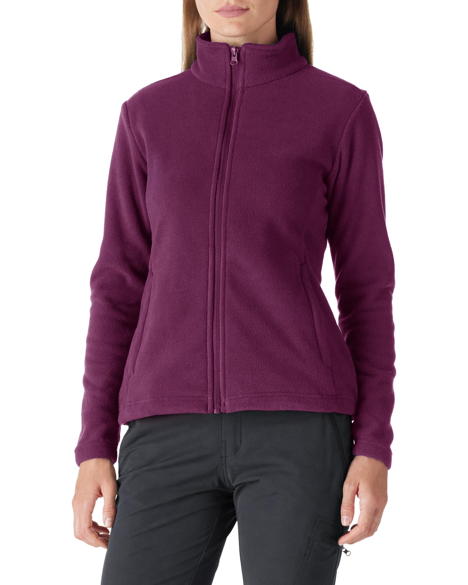 Outdoor Ventures Damen Fleecejacke mit Durchgehendem Reißverschluss Stehkragen Frauen Leichte Fleece Sweatjacke Warme Damenjacke für Laufen, Wandern und Freizeit