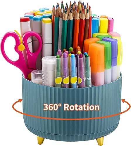 Marbrasse Desk Organiser,360-Degree Rotating Pen Holder for Accessories with 5 Compartments Pencil Organiser,Pen Storage Box Caddy for Office,Home(Dark Green) - Dark Green