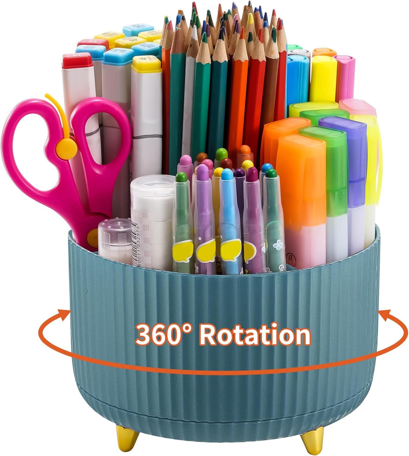 Porte-Crayons Rotatif 360° - 7 Compartiments - Design Fleur Métal Noir - Organisateur Bureau Avec Tapis Antidérapant