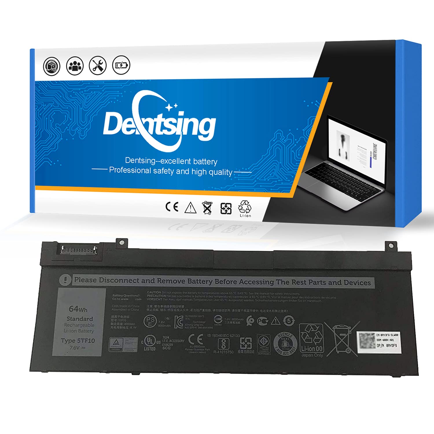 Dentsing 5TF10 7.6V 64Wh/8000mAh Built-in Laptop Battery Replace for Dell Precision 7330 7530 7540 P