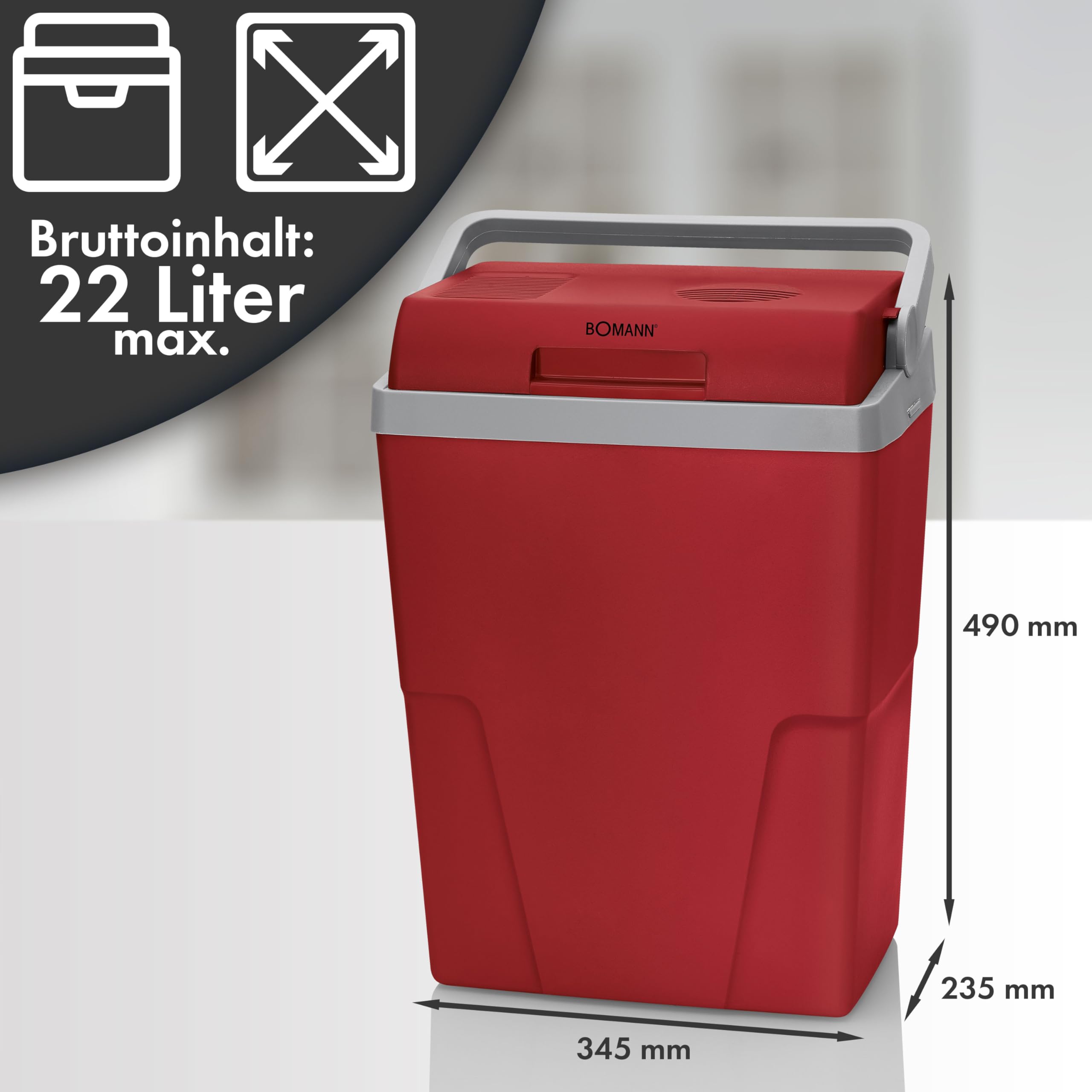 Bomann® Kühlbox Auto | Robustes Gehäuse | elektrische Kühlbox 12v 230v | Camping Kühlschrank 22L | Auto Kühlbox | Auto Kühlschrank KB 6011.1 CB rot