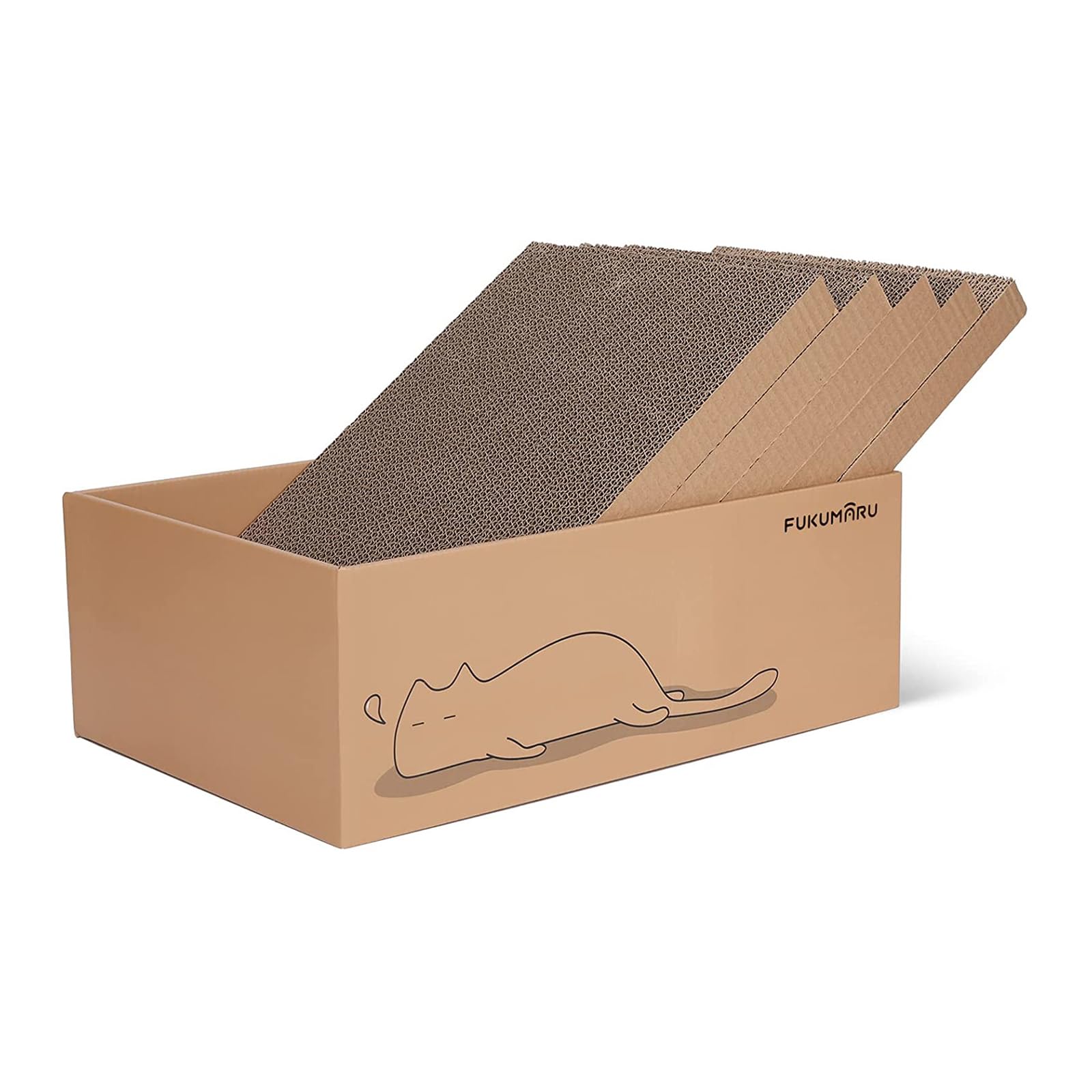 FUKUMARU Tiragraffi per Gatti in Cartone Ondulato, 5 Pezzi, Tiragraffi 2 Strati Bifacciale,Tappetini Tiragraffi Antigraffio per Gatti con Scatola, 43.5 x 29 x 14 cm Grande.