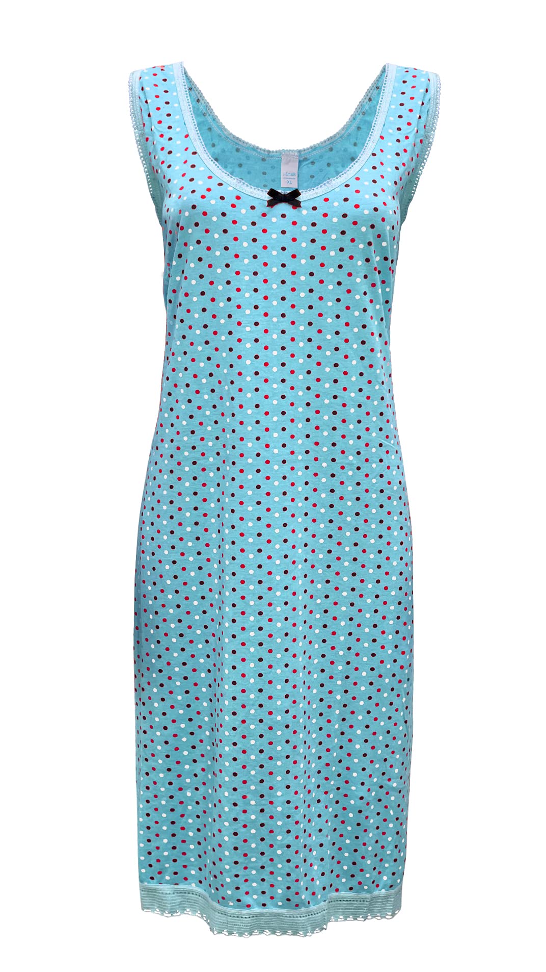 i-Smalls Ladies Polka Dot Nightdress 100% Cotton Classic Sleeveless Spot Nightie (3XL) Mint