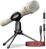 Microfone dinâmico - Microfone vocal profissional para cantar - Microfone portátil com fio com cabo de áudio XLR de 4,9 m para 1/10.2 cm - Microfone para fala, estúdio e performance ao vivo