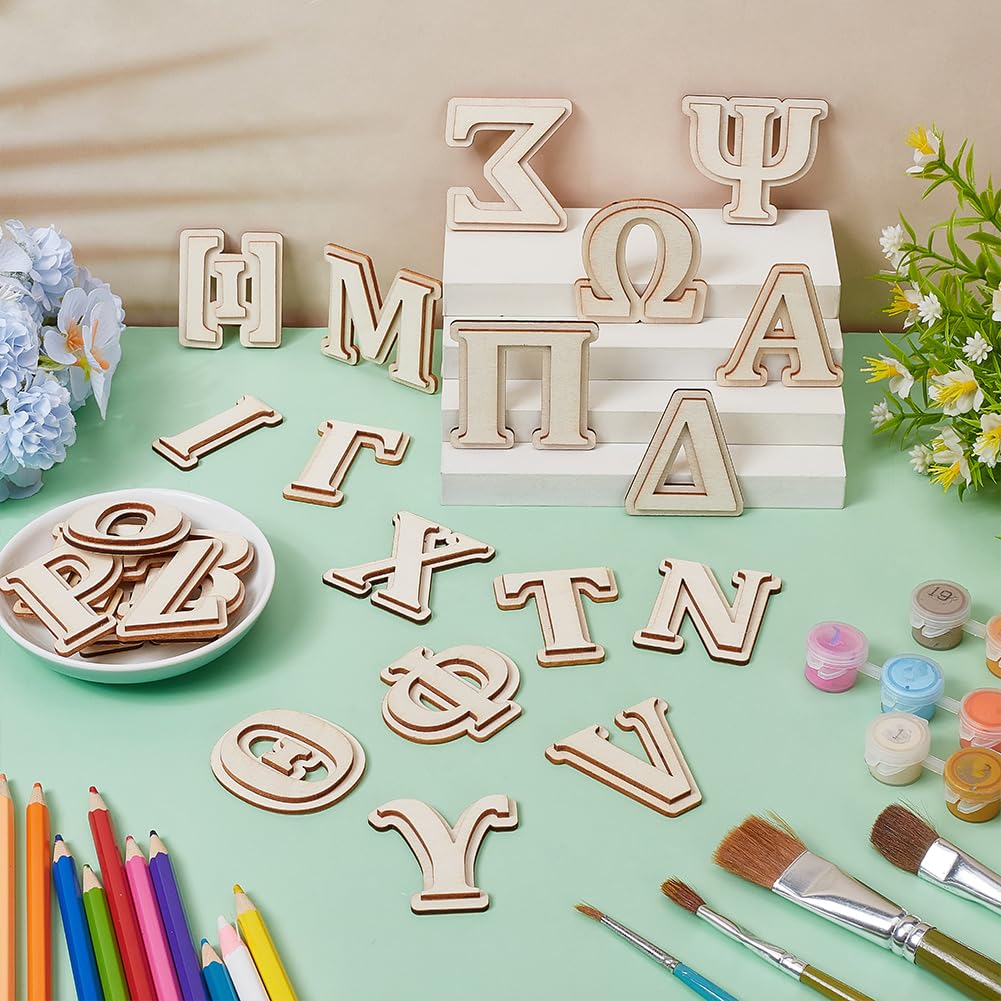 FINGERINSPIRE 24Pcs Double Layer Wooden Greek Letters 49.5mm Unfinished Wood Greek Alphabets Letters Unfinished Alphabet Wood Pieces for Crafts Paddle DIY Painting Arts Project Home Wall Decor - Image 4