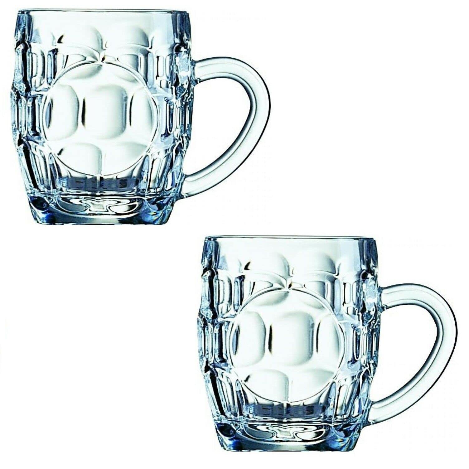 TRTO 2Pcs Clear Color Glass Half 1/2 Pint Beer Glass Mug Traditional Handled Dimple Glass with Attractive Looks Useful for Wine Juice Coffe Tea