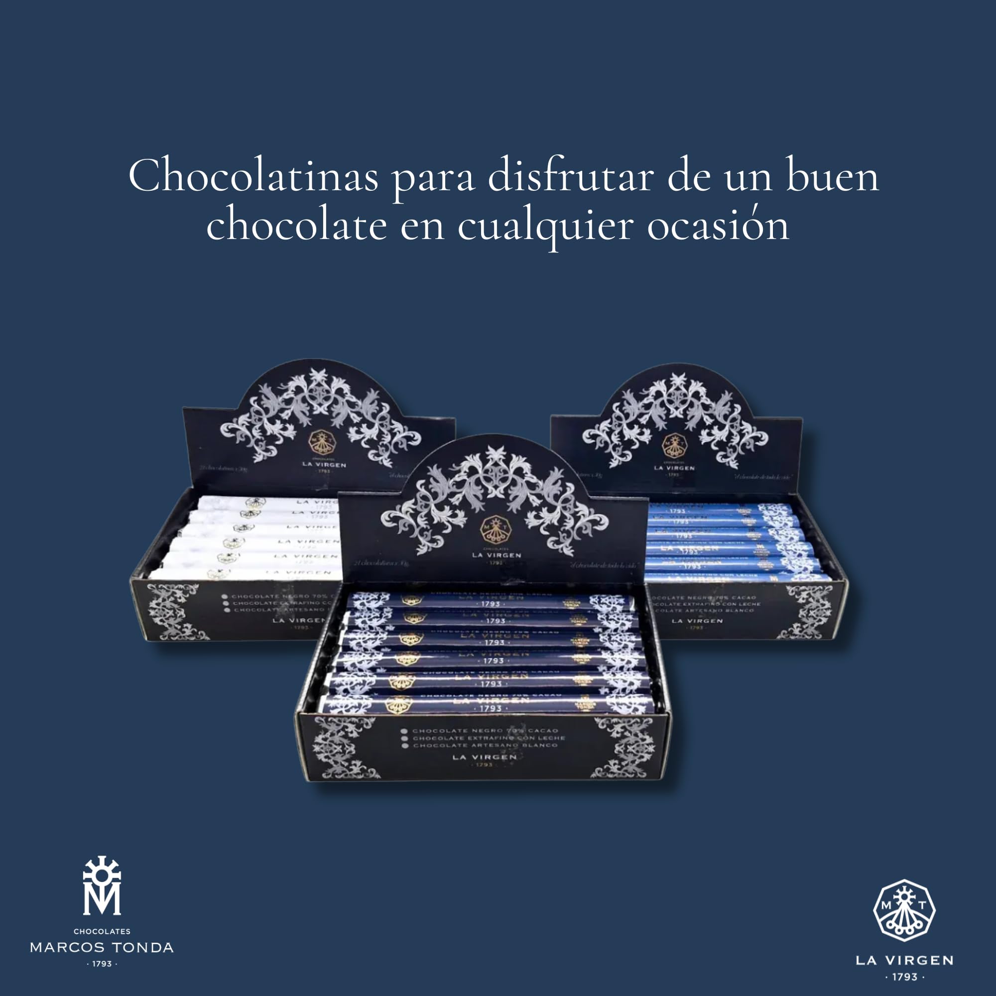 Chocolates Marcos Tonda - 3 x Cajas chocolatinas negro, leche y blanco la Virgen