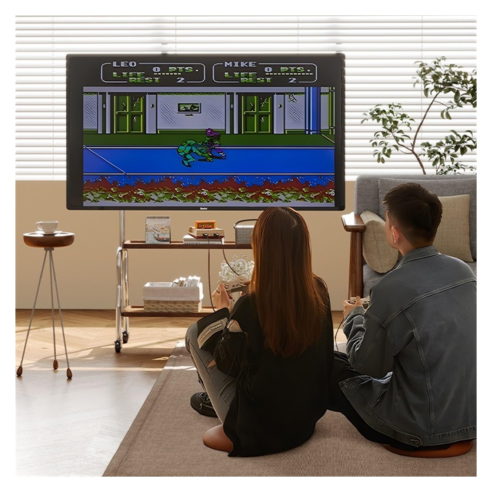 Szafka pod TV Ruchomy stojak pod telewizor na podłogę do telewizorów LCD/LED o przekątnej 43-75 cali, wózek z regulacją wysokości i półką sprzęt multimedialny drewna, przenośny kółkach