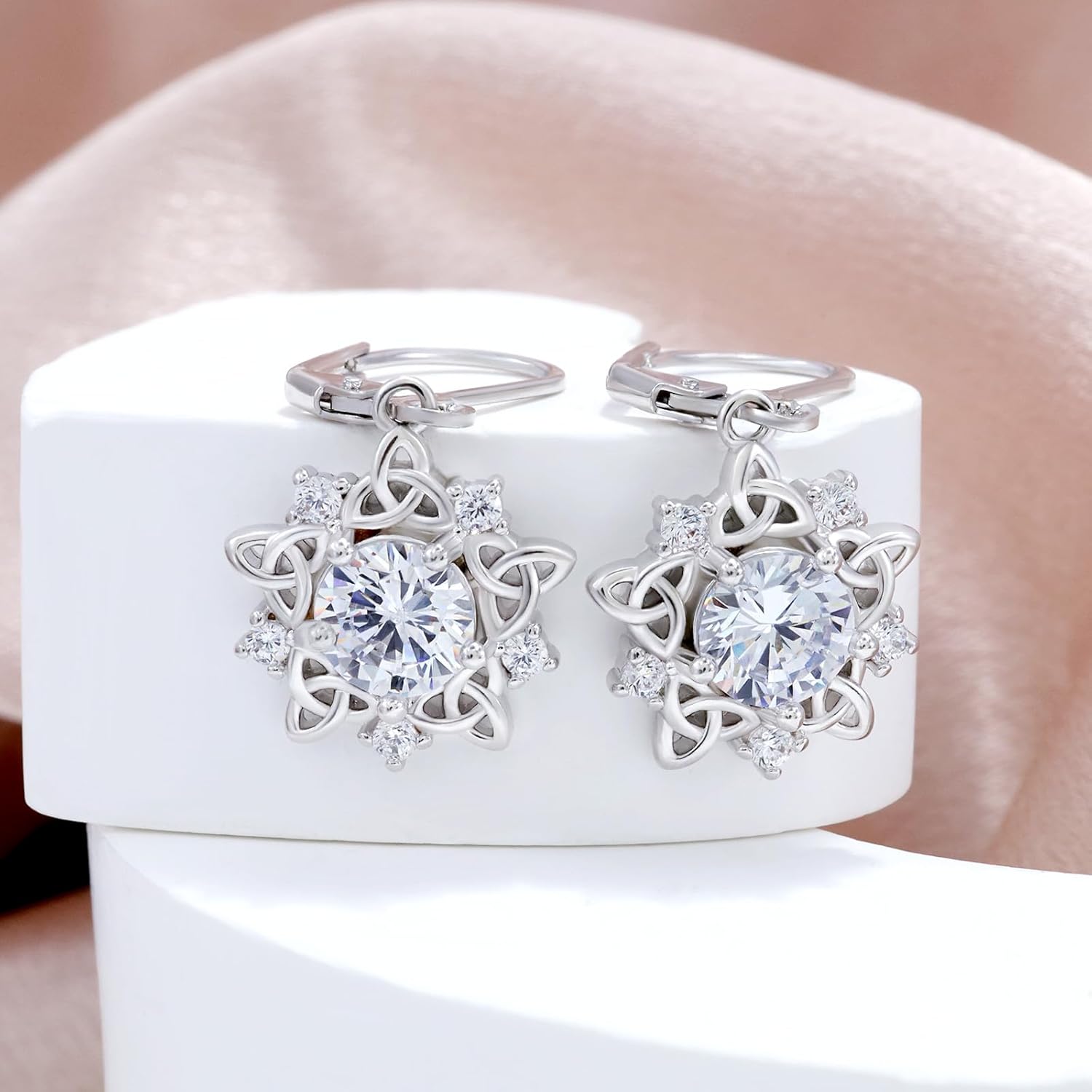 Sterling Silver Dangle Hoop Flower Earrings Charms Hypoallergenic Fashion Dainty Drop Hoop Jewelry with Cubic Zirconia Birthday Gift for Women - Image 6