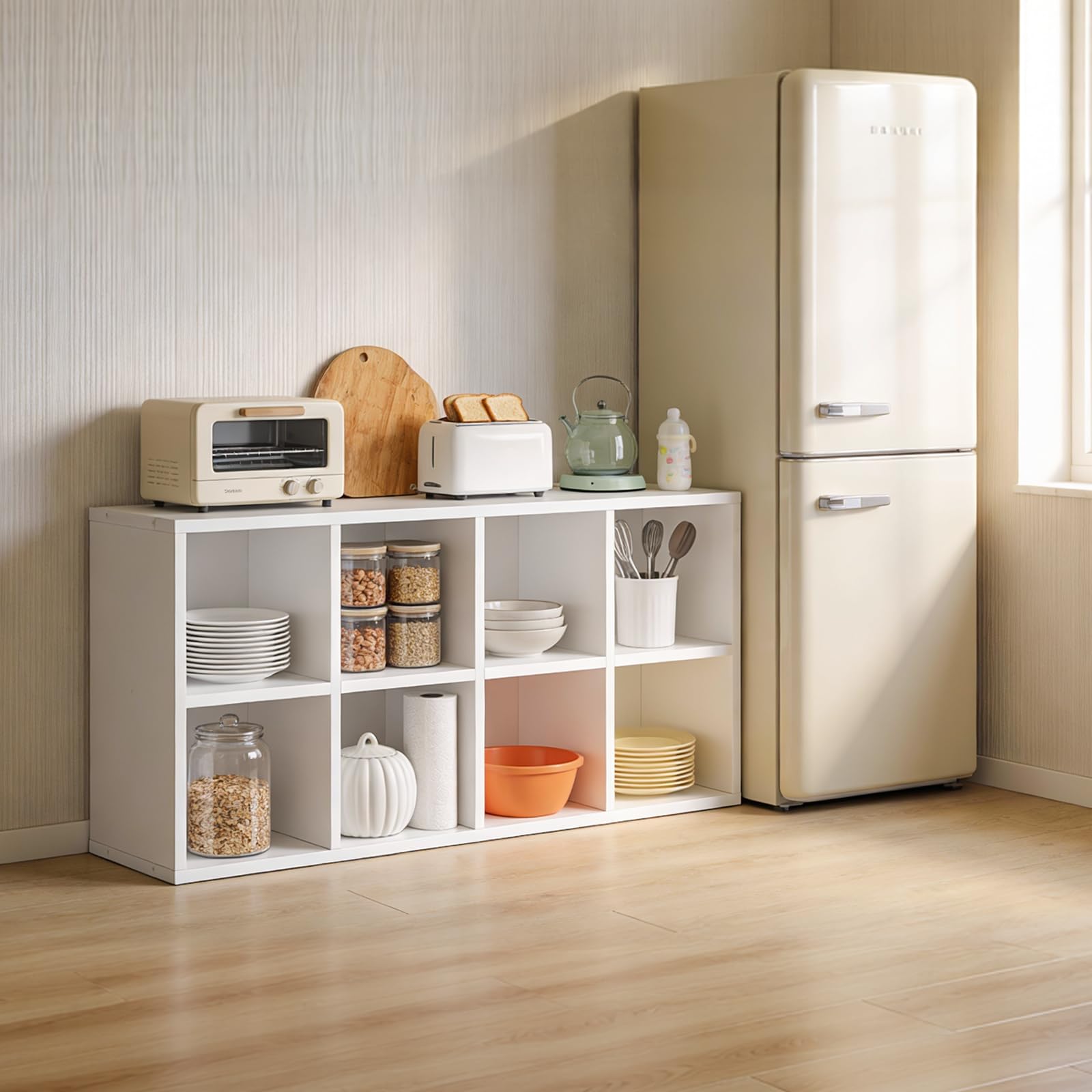 Photo 1 of LUCKLIFE 8-Cube Storage Organizer, Modular Bookcase Shelf with Vertical or Horizontal Use, Fits 11×11" Bins, Optional Back Panels, for Living Room, Office, Off White