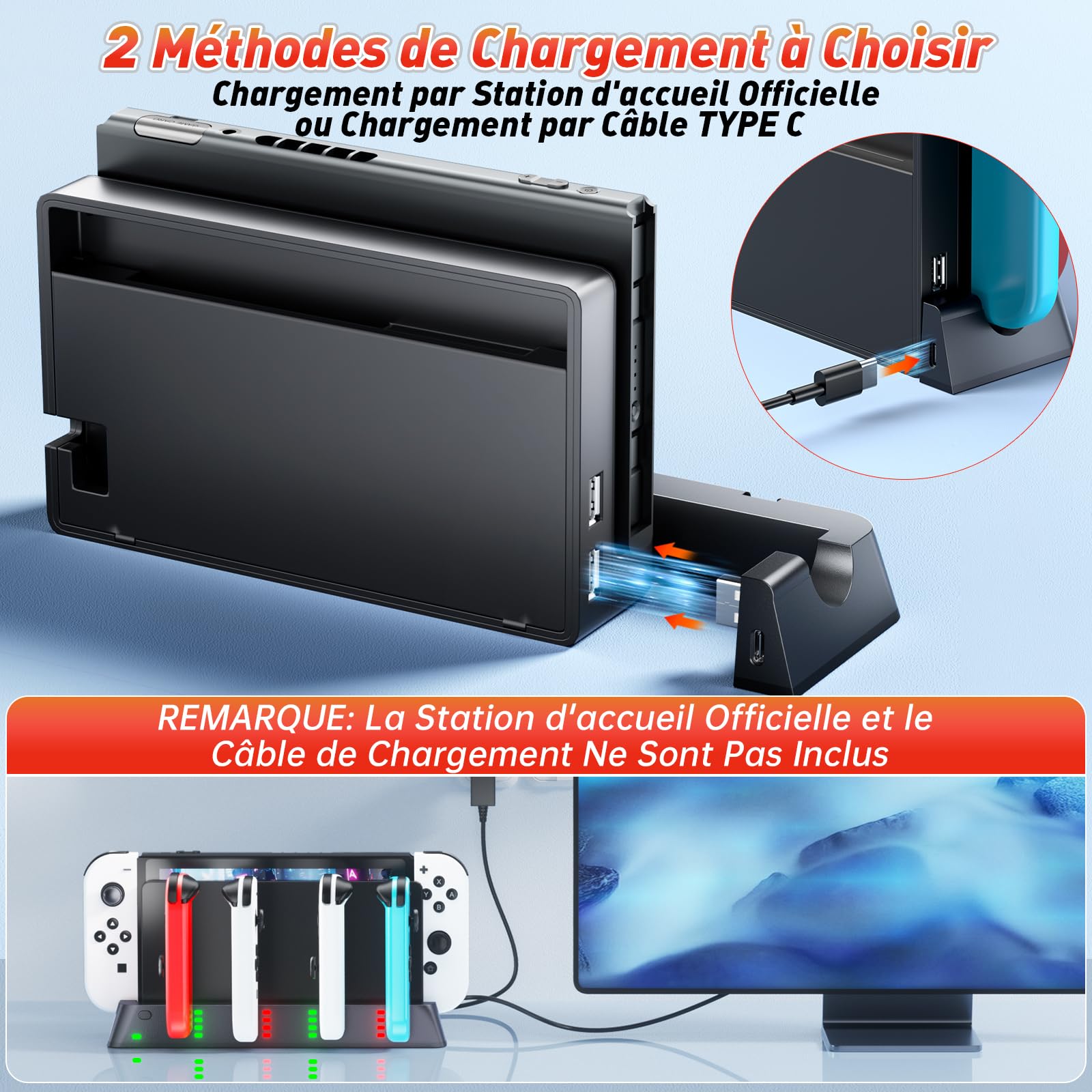 Station de Charge pour Contrôleur de Commutateur Compatible Joy Con Nintendo Switch & Switch OLED Model, Station de Chargement pour Commutateur Prenant en Charge 6 Joycons et Indicateur LED
