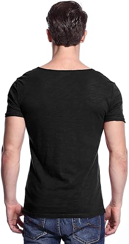 Miniatura 2 de Camisetas con cuello en V para hombre, cuello redondo, manga corta, ajustadas, básicas, camiseta casual