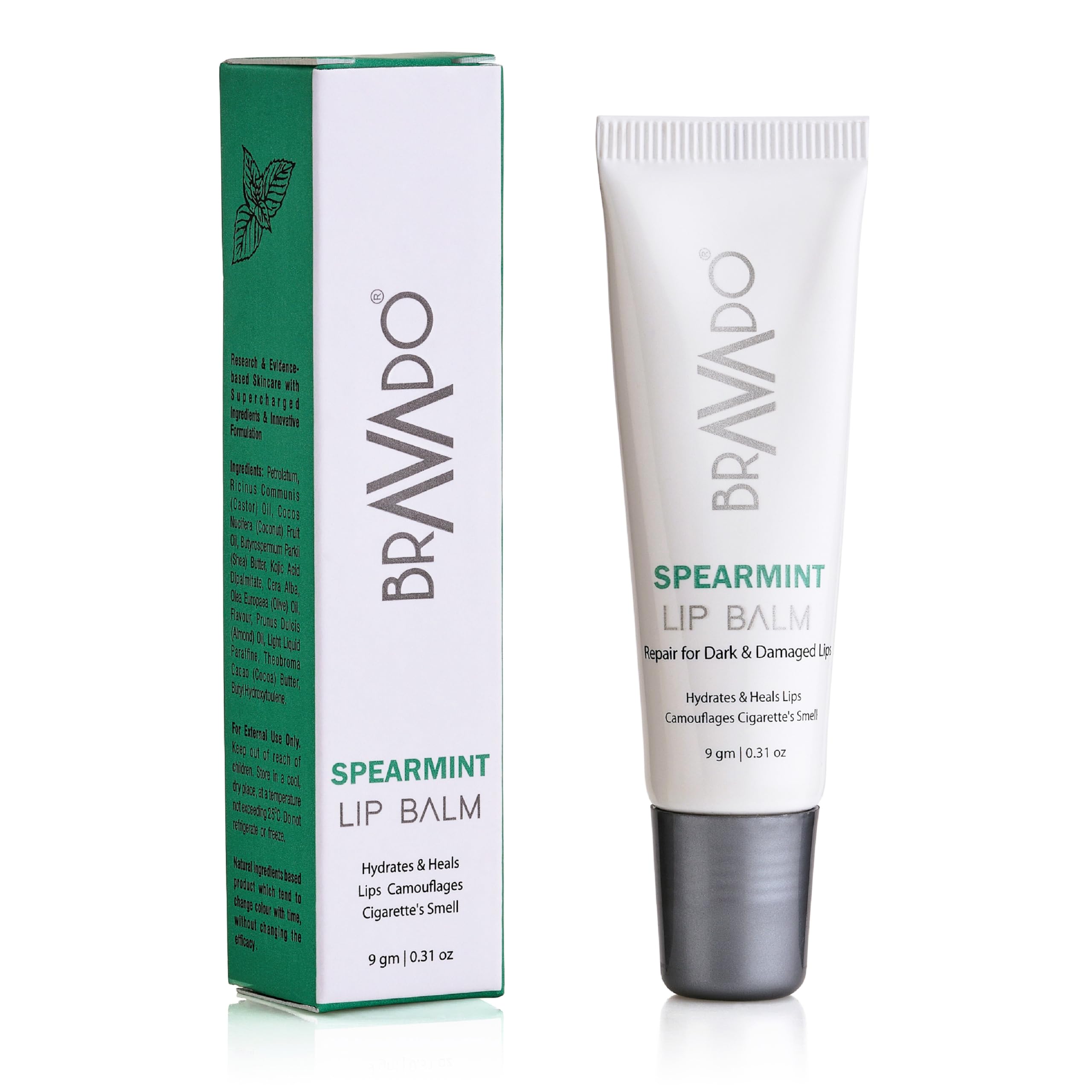BRAVADO Lip Balm Spearmint | Moisturizing Lip Balm for Dry & Chapped Lips | Long Lasting Hydration & Smooth Lips Care | 9g