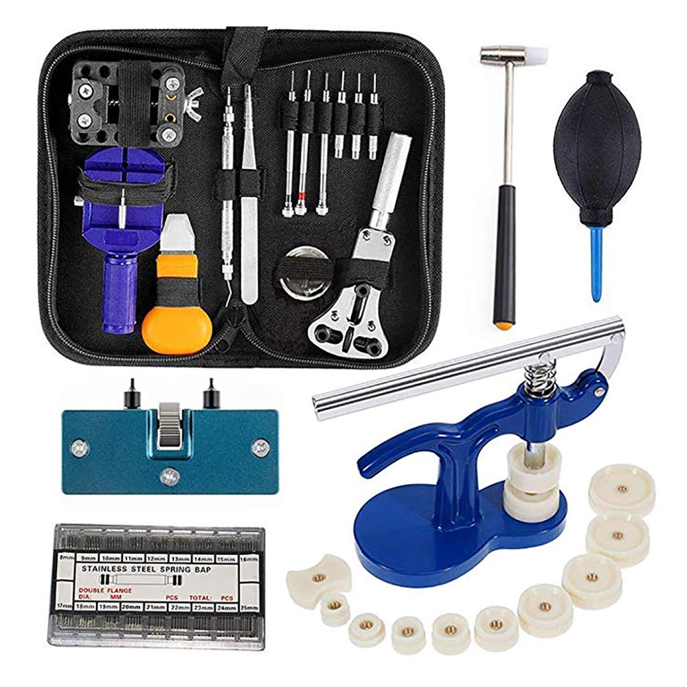 Toplionace 406pcs Uhren Reparatur Werkzeug Set, Uhren Verbindungsstift Entferner Gehäuseöffner Federsteg Uhr Reparatur Werkzeugsatz Öffner Verbindungsstift Entferner-Set