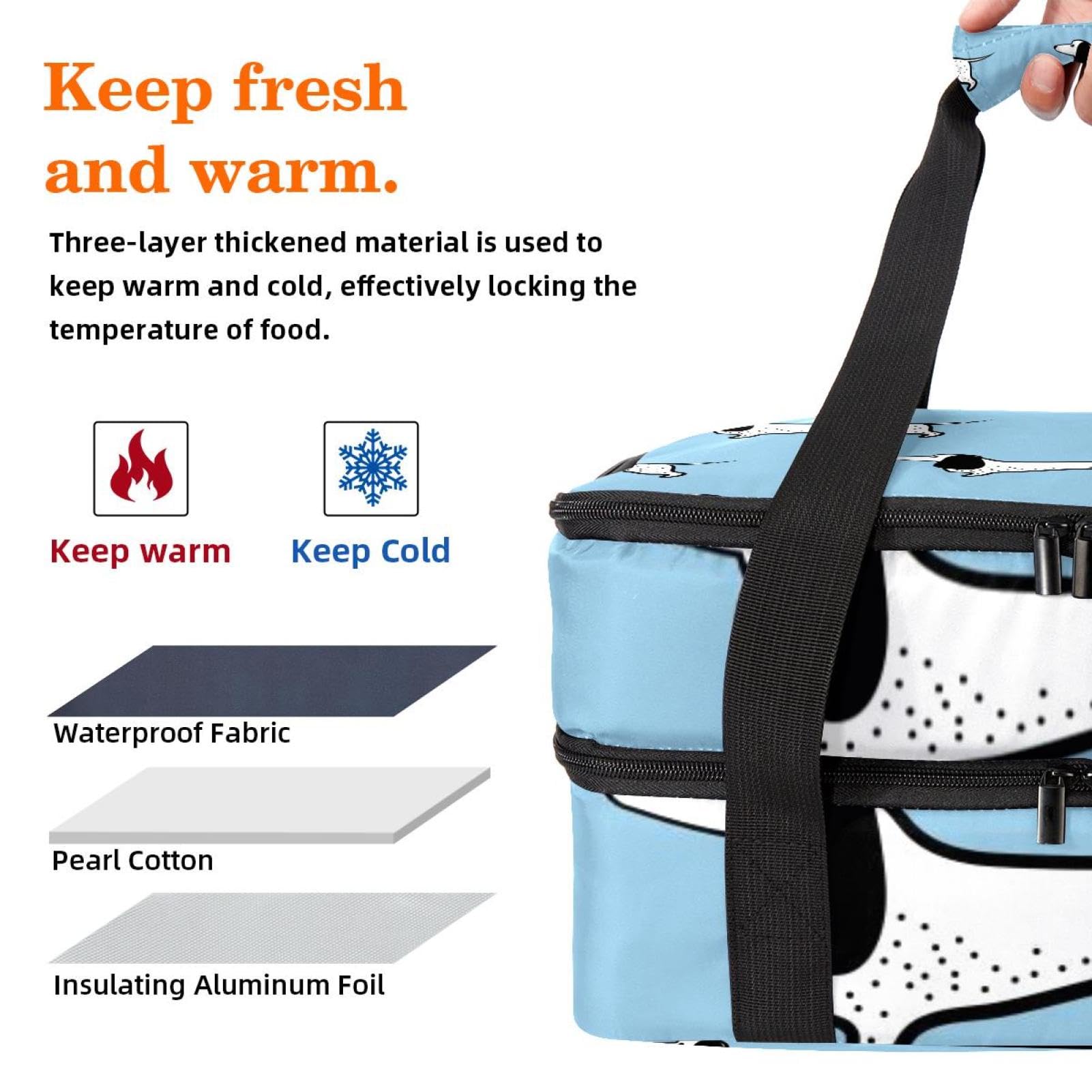 Grand sac à déjeuner isotherme pour homme et femme, double couche, étanche, étanche, réutilisable, sac fourre-tout pour le travail, l'école, le pique-nique, la plage, le camping, les voyages, motif
