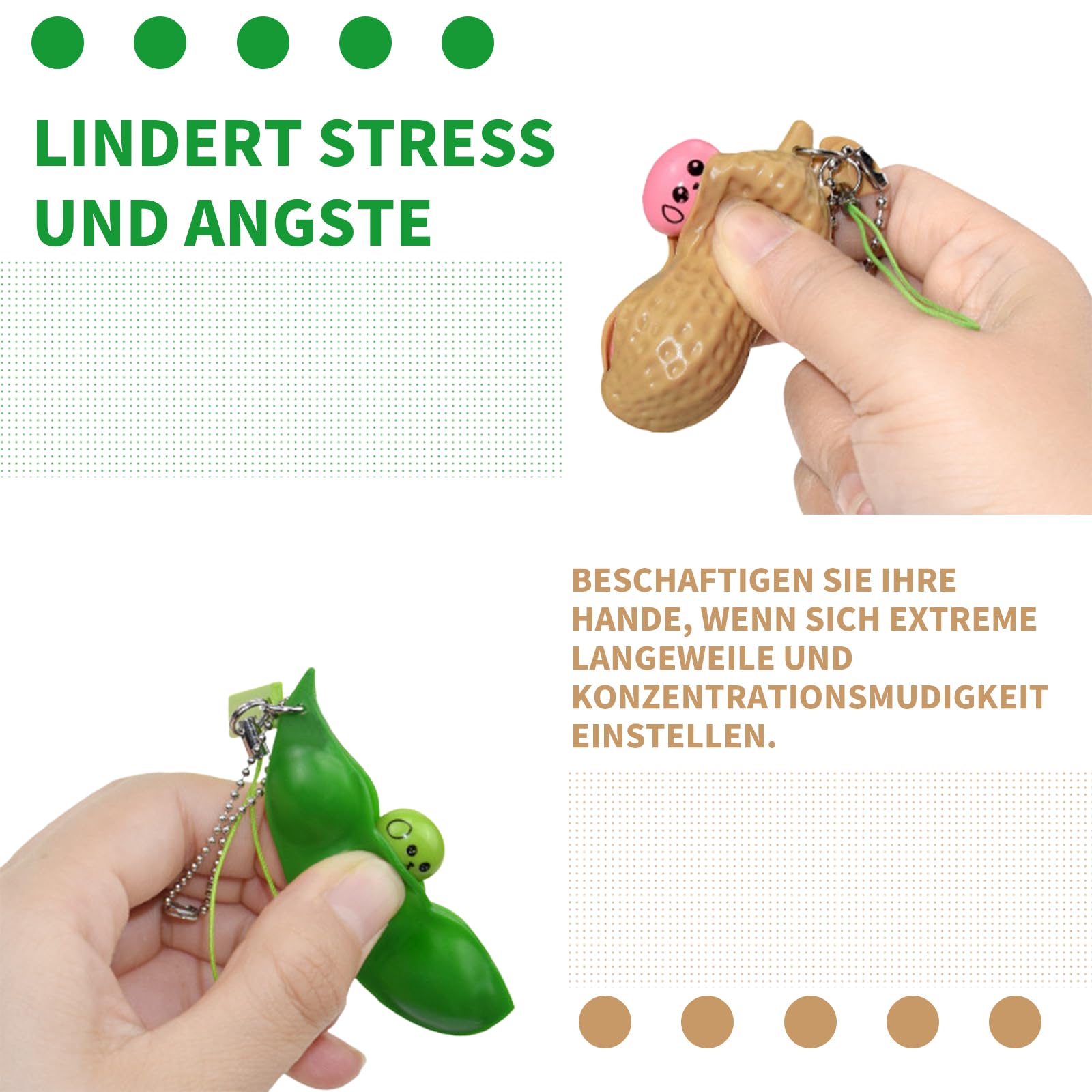 Guoguonb 6 PCS Anti-Stress Squeeze Toys - Erdnuss & Erbse Form Schlüsselanhänger Gegen Angst