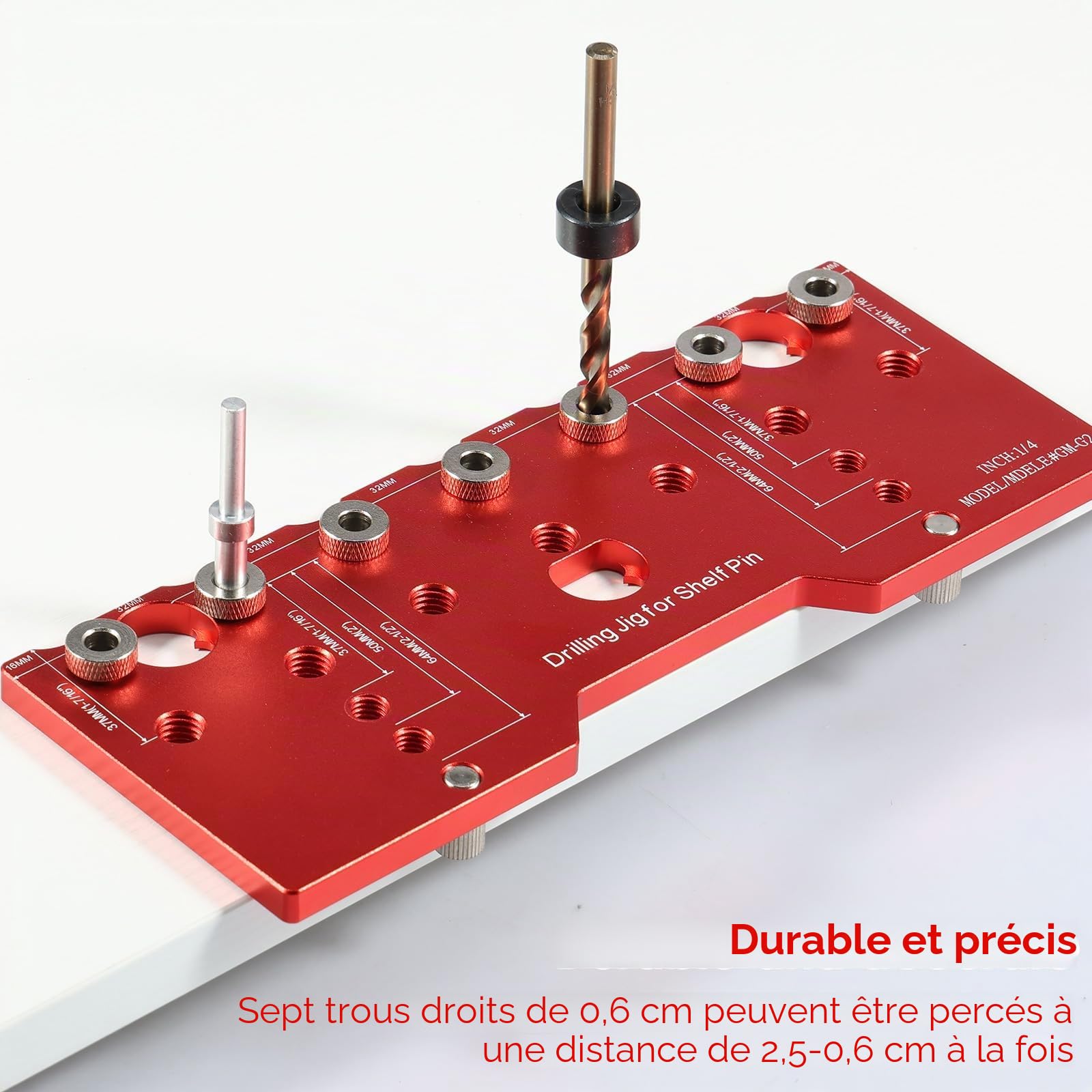 Gabarit de perçage pour étagère avec guide de perçage pour trous droits, matériel de cabinet, outils de menuiserie, accessoire pour outil électrique avec système de trous de poche pour coulisseau de