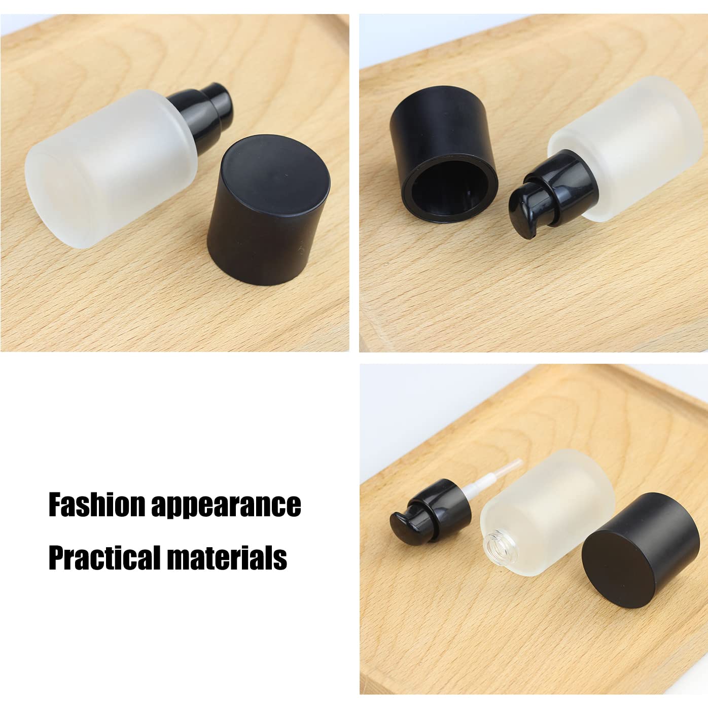 Confezione da 2 barattoli vuoti da 30 ml, in vetro smerigliato, crema e lozione con tappo antipolvere nero, emulsione per trucco, articoli da toeletta per cosmetici, cosmetici da viaggio