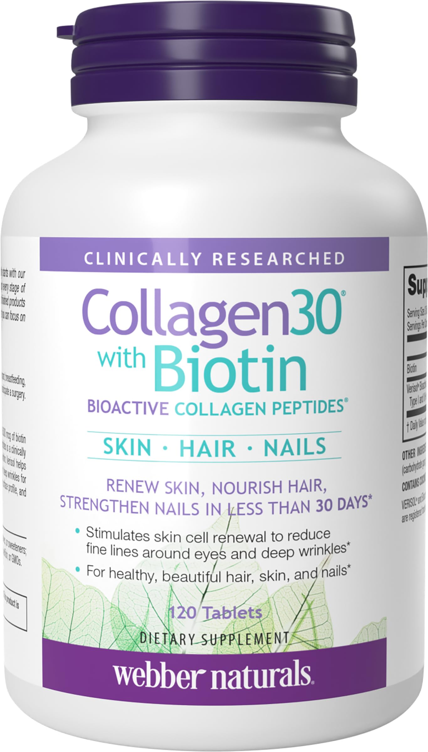 Collagen30 with Biotin, 2,500 mg of Bioactive Collagen Peptides with 5,000 mcg of Biotin Per Serving, 120 Tablets, For Advanced Nourishment of Skin, Hair and Nails, Dairy & Gluten Free