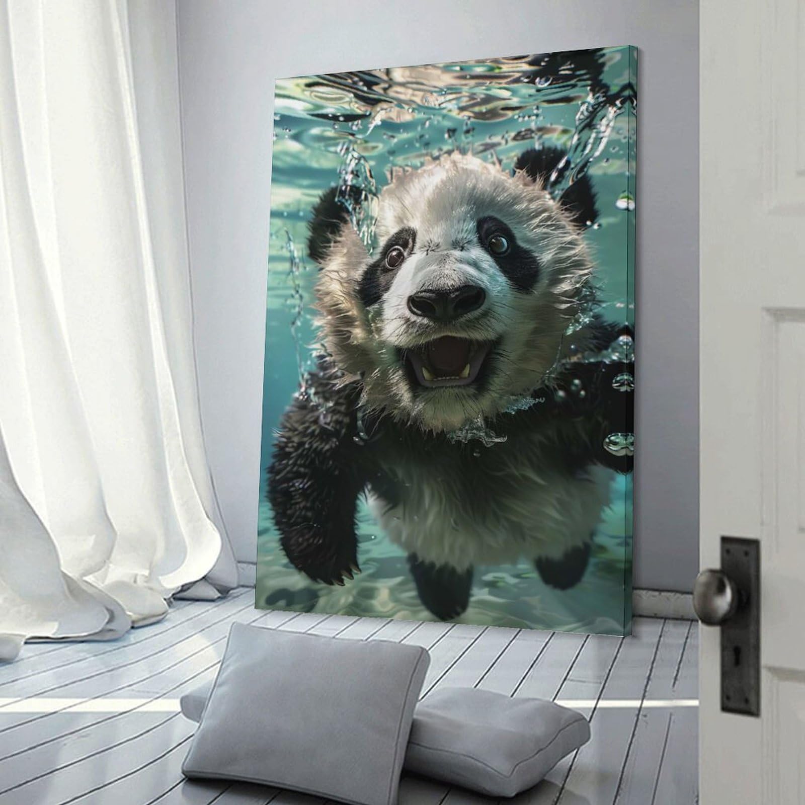 Junmoney Panda Sea Canvas Wall Decor 20x30inch(50x75cm), for Calm Bedrooms, Home Corners Or Flats, An Easy Wall Refresh for Bedrooms