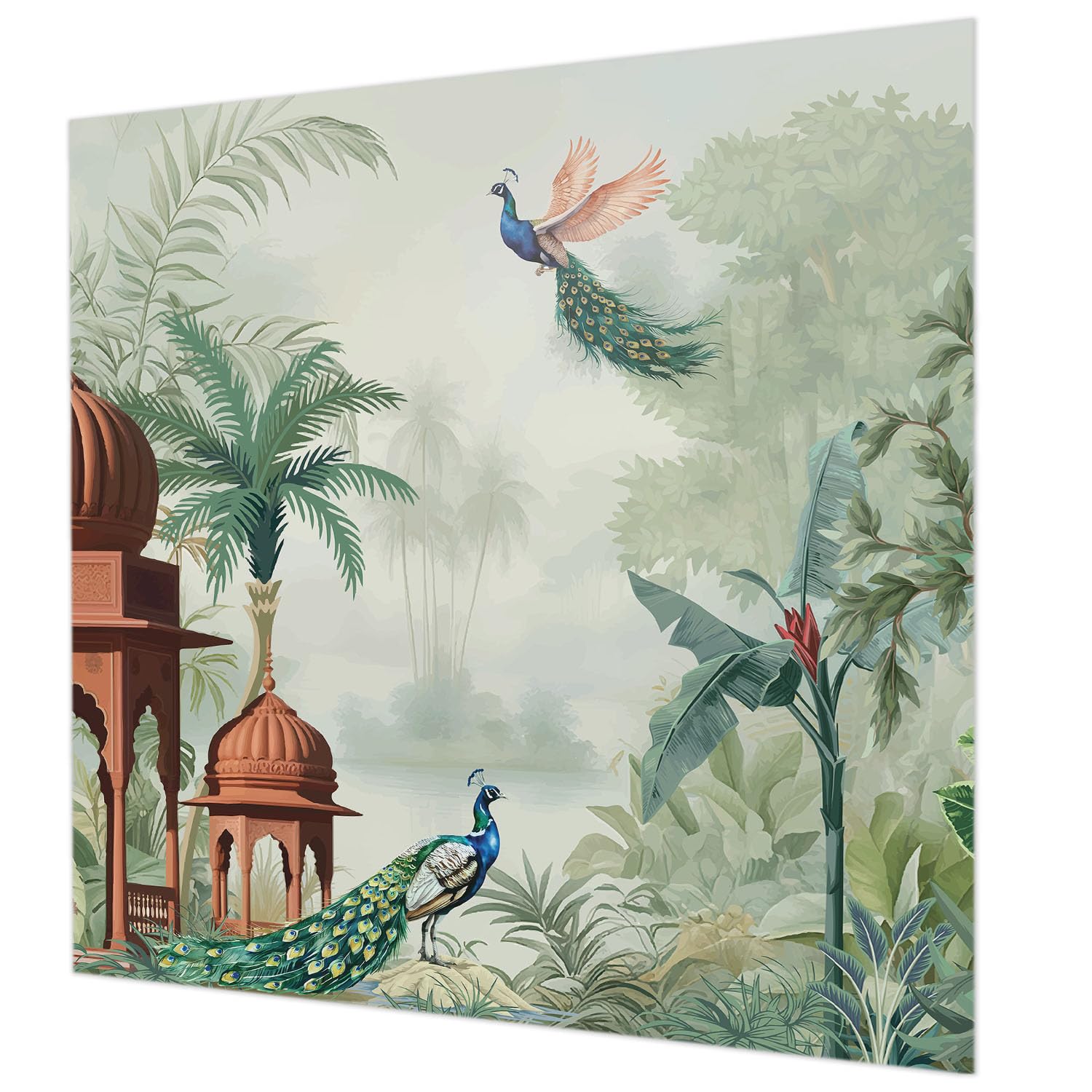 Tapisserie intissée Jardins des Paons pour créer une ambiance nature dans la chambre à coucher