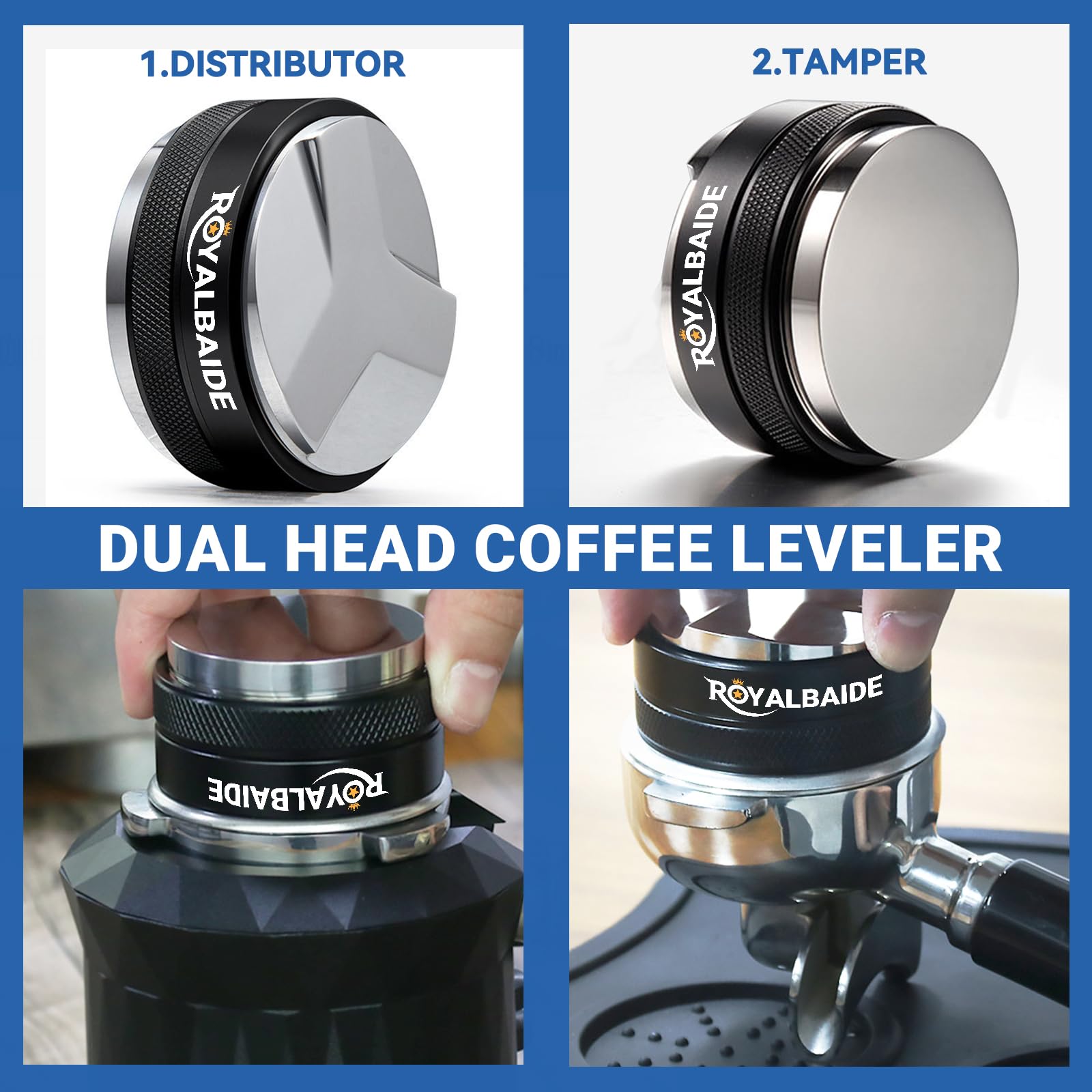 Tasseur et distributeur pour espresso 53mm,porte-filtre double avec niveleur de café