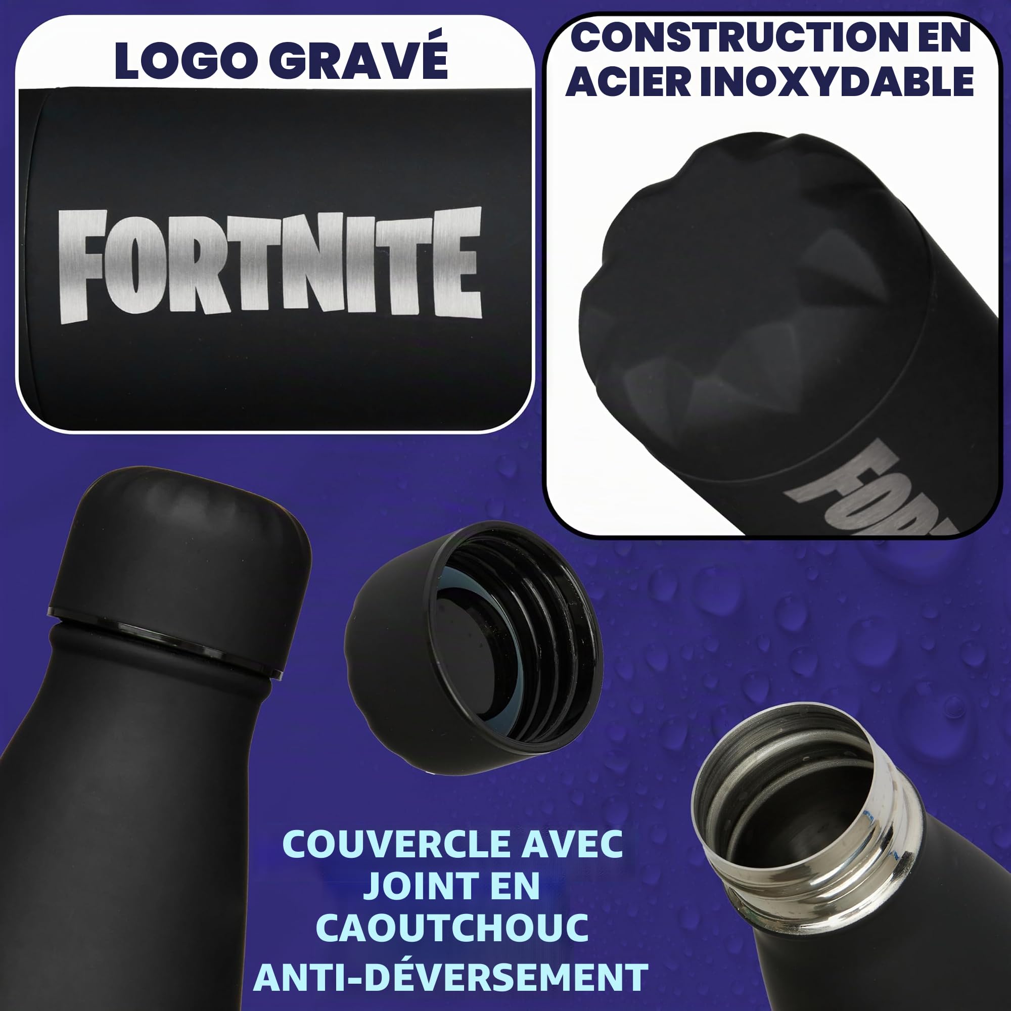 Fortnite Gourde Isotherme 600 ml Ado et Adulte, Gourde Inox Sans BPA, Bouteille Métal, Ecologique Emballage, Gaming Merchandise, Idée Cadeau pour Gamer