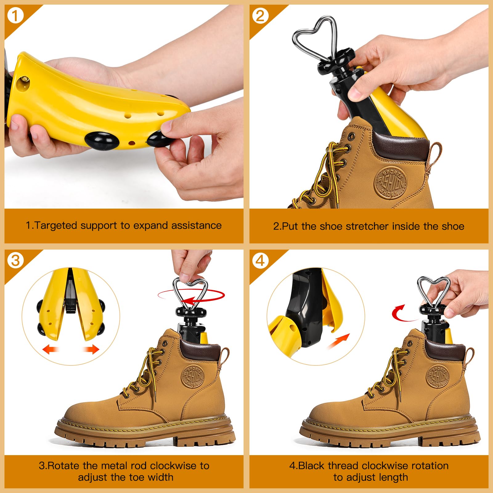 Confezione da 2 tendiscarpe per uomo e donna - tendiscarpe a 4 vie per lunghezza e larghezza regolabili, allargascarpe per scarpe troppo strette per stivali, scarpe da trekking - 4