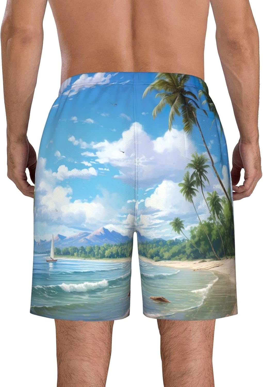 Mens Sandy Beach Print Beach Shorts,Casual Summer Shorts for Men,Quick Dry Polyester