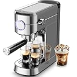 Kismile Espresso Machine, 20 Bar Espresso Maker with Milk Frother Steam Wand & 40oz Removable Water Tank, Compact Cappuccino & Latte Machine for Home, Stainless Steel