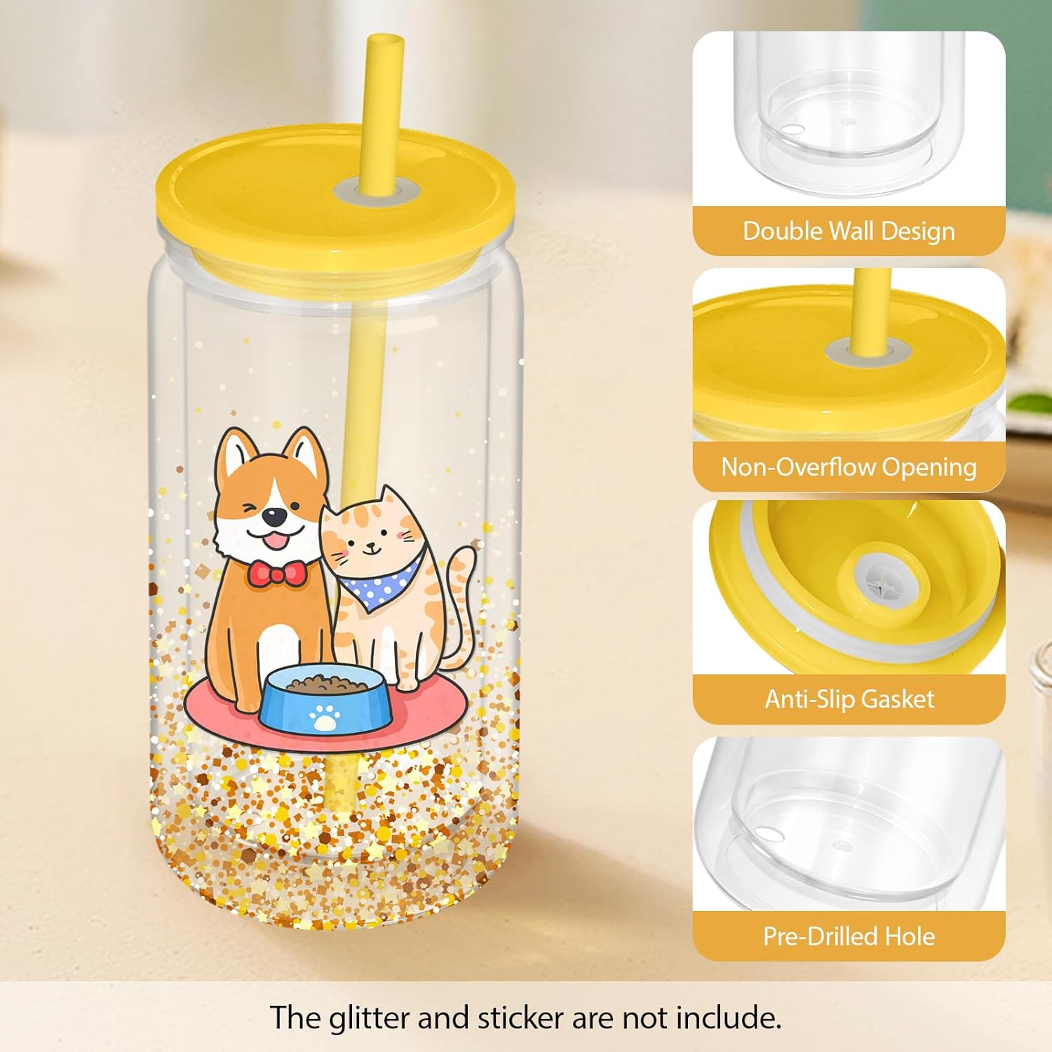 AZEAM 8 PCS Plastic Snow Globe Tumbler,16 oz Double Wall Tumbler with Pre Drilled Hole,Bulk Snow Globe Cups with Colorful Lip and Straw,DIY Glitter Snowglobe(No gold powder) - Image 5