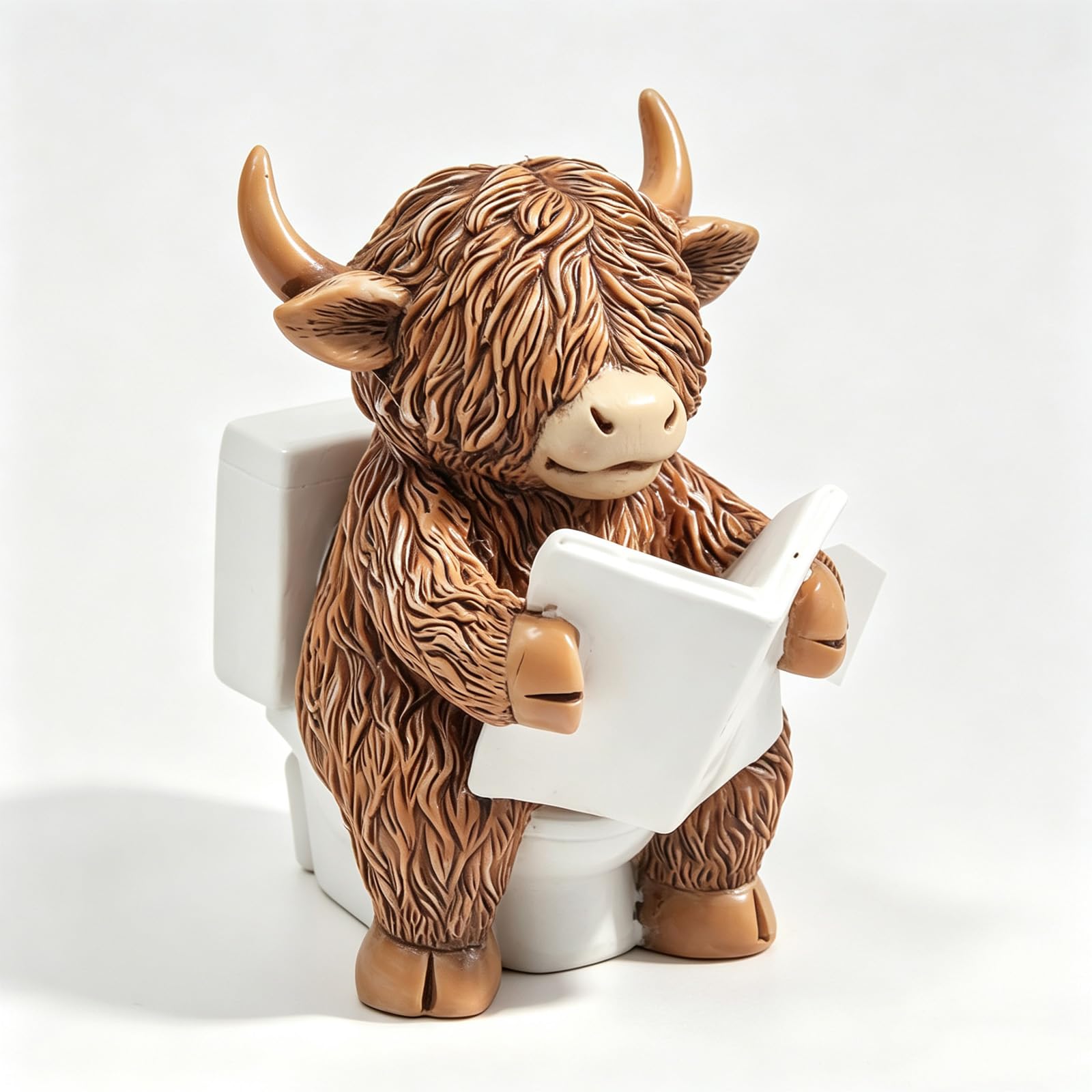 Highland Cow Gifts, Funny Highland Cow Ornaments Figurine Reading on Toilet