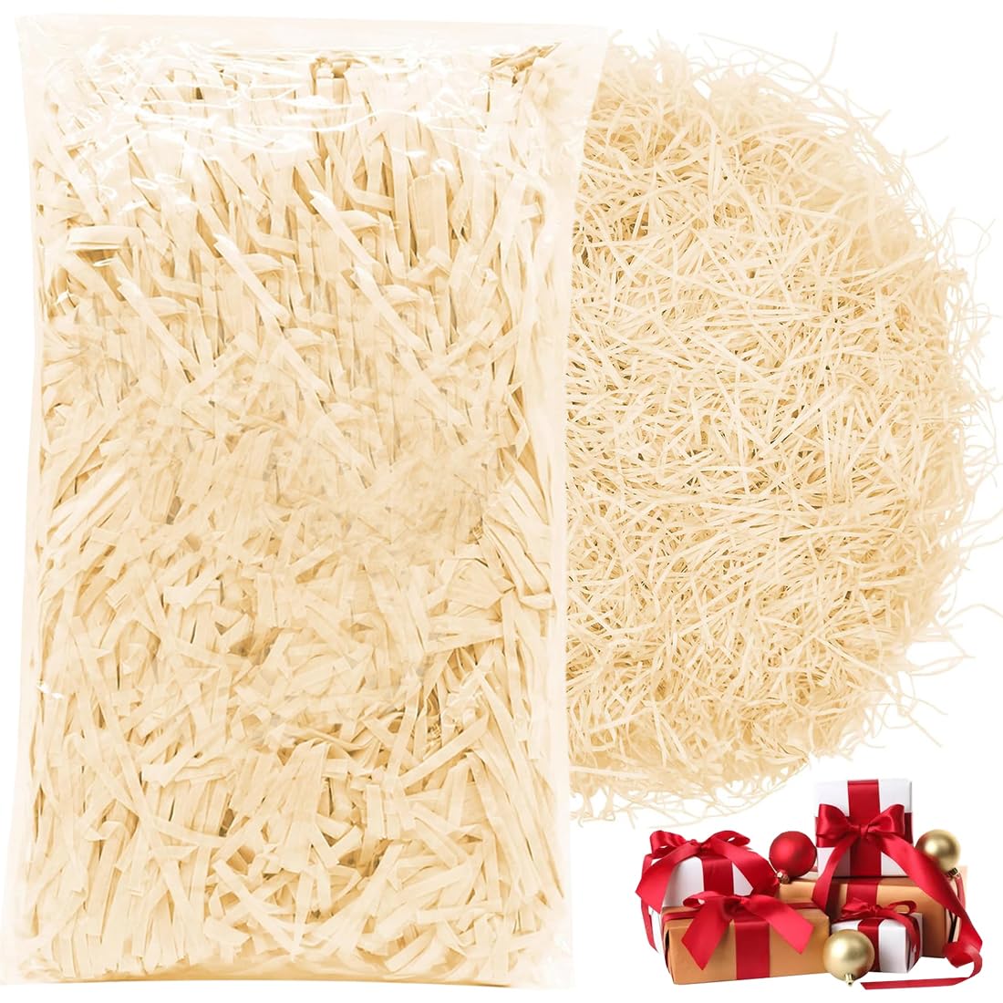 Paglia per Cesti Natalizi 200g, Materiale di Riempimento per Regali e Spedizioni