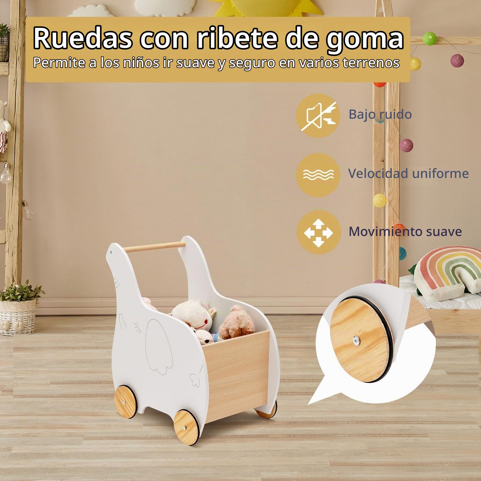 LIFEZEAL Andador para bebés, andador de madera con espacio para guardar juguetes, carrito de juguete con ruedas, cambiador para niños de 1 a 3 años