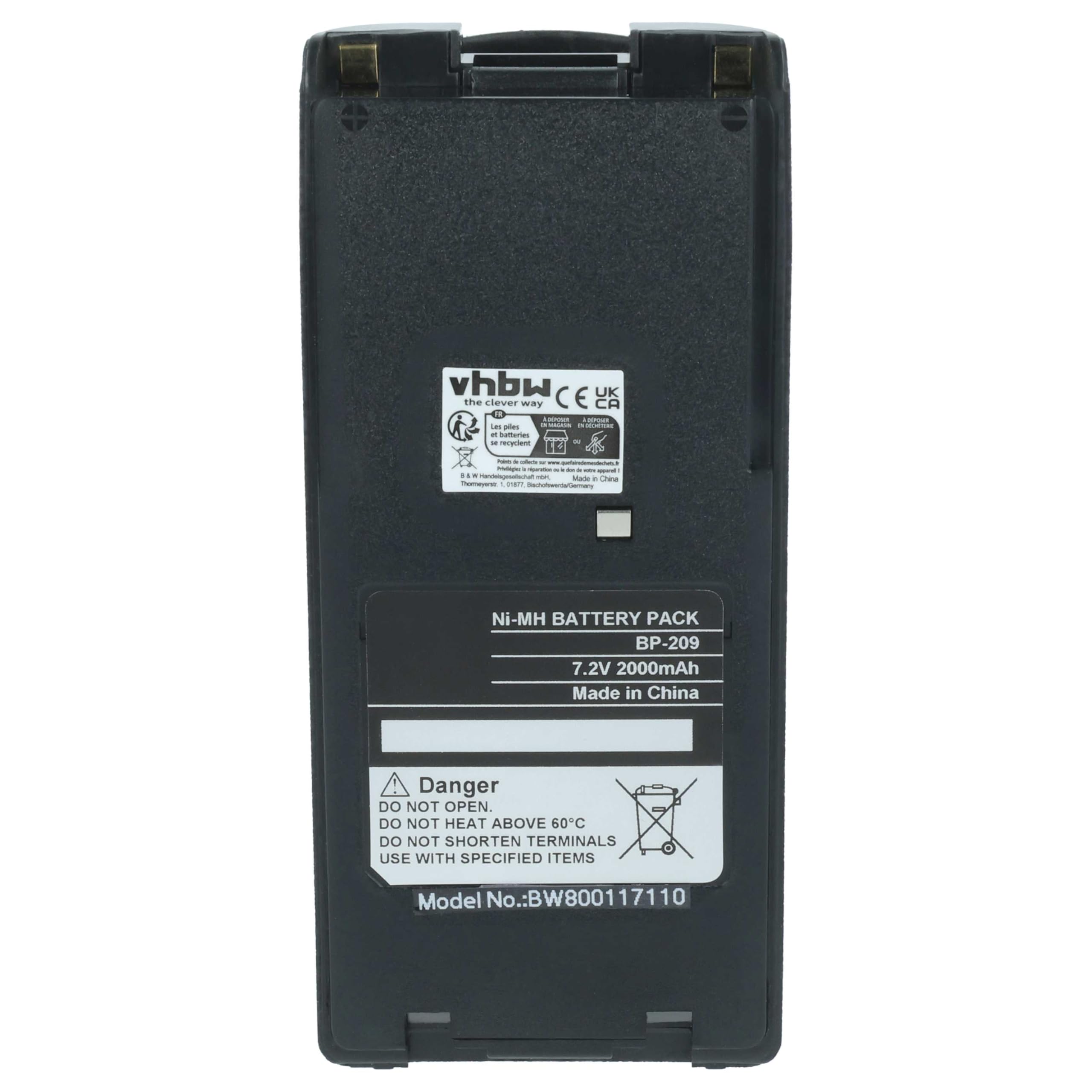 vhbw batteria compatibile con Icom IC-T3H, IC-F4GT, IC-V81, IC-V82, IC-U82, IC-V8 radio (2000mAh, 7,2V, NiMH)