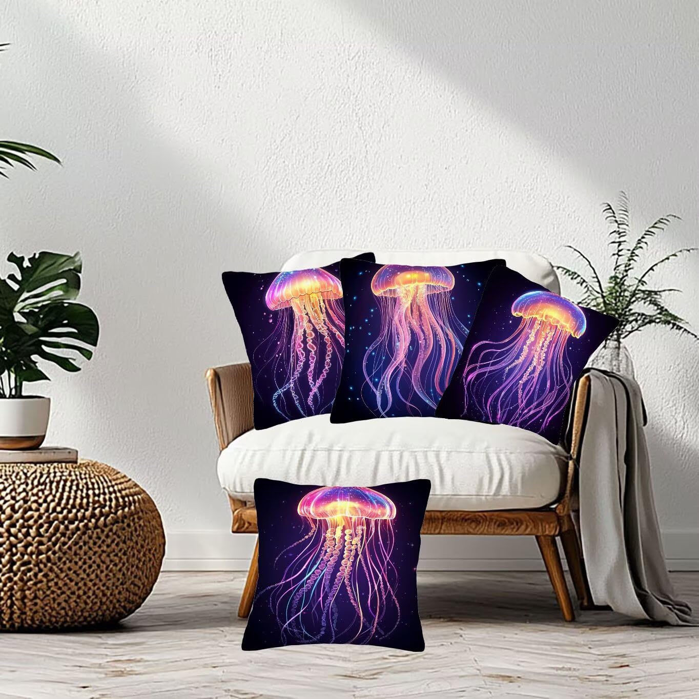 Czarna poszewka na poduszkę, 50 x 50 cm, zestaw 4 sztuk, super miękka, nadaje się do prania, kwadratowa poduszka z ukrytym zamkiem błyskawicznym, na sofę, do sypialni, prezent dla kobiet i mężczyzn, W