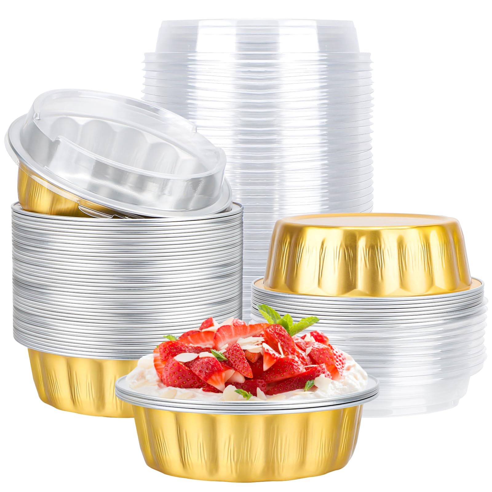 Evita lavar moldes con estos ramequines desechables de aluminio de 14.5 oz con tapa protectora