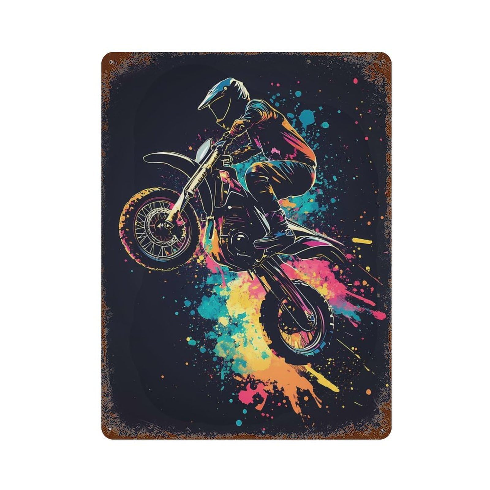 Motocross Rider in Action Rusty Metal Tin Sign 15.7"x11.8", Industrial Home Decor for Garage, Pub Or Kitchen