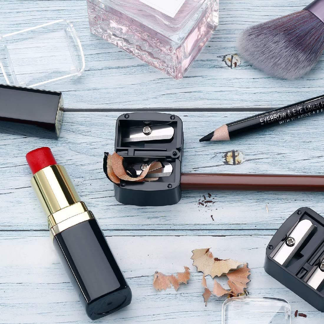 2 PCS Taille Crayon Maquillage,Pencil Sharpener,Taille-Crayon Double pour Pour le crayon à lèvres, l'eye-liner, le crayon à sourcils