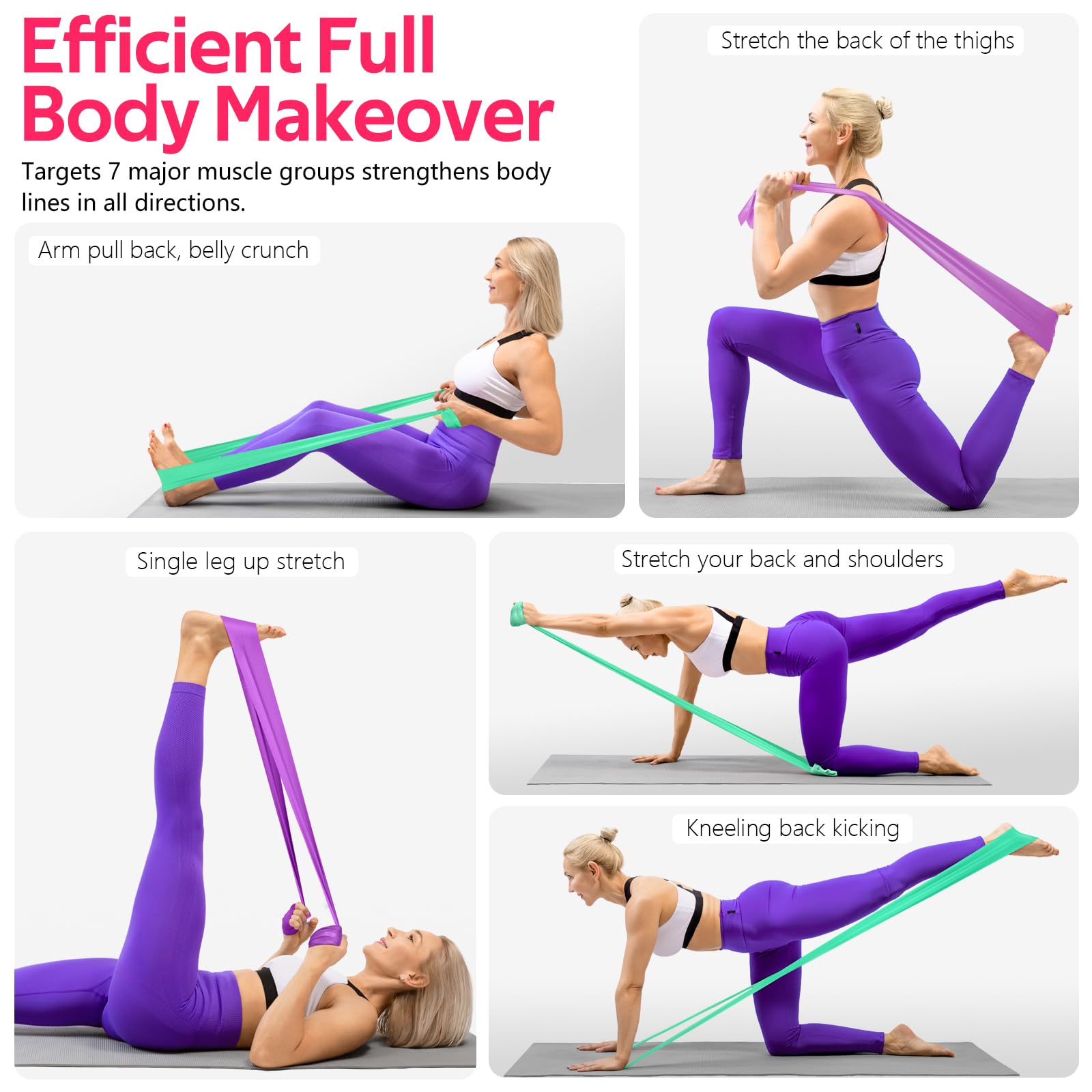 Widerstandsbänder für Training, Übungsbänder für Physiotherapie, Stretch, Erholung, Pilates, Reha, Krafttraining und Yoga Starter-Set