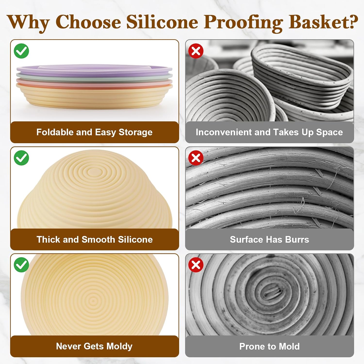 4 Pack Silicone Banneton Bread Proofing Baskets, 9" Collapsible Non-Stick Sourdough Proofing Bowls for Bread Baking, Round Dough Rising Baskets