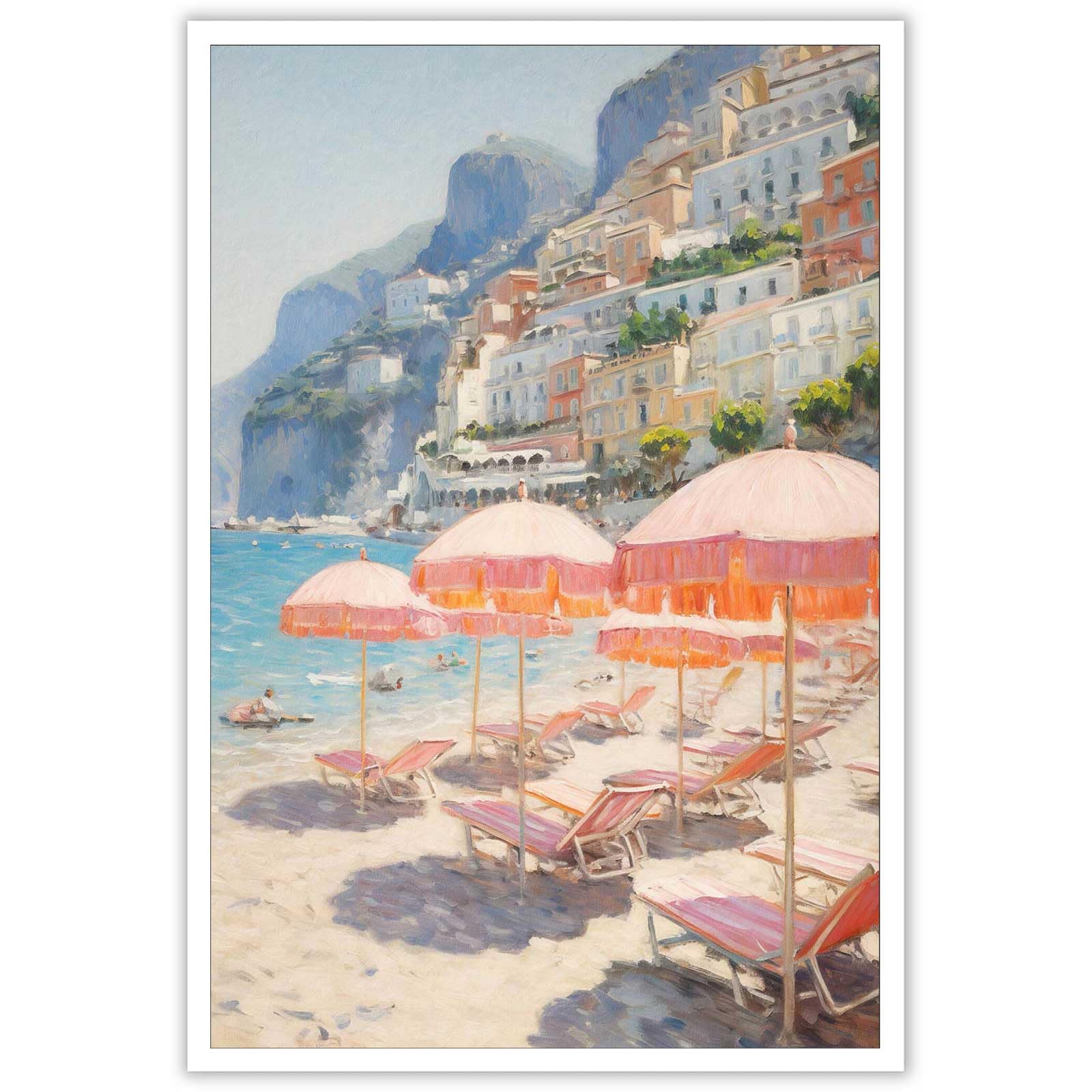 Vintage Pink Beach Umbrella Posters Summer Beach Canvas Wall Art Amalfi Coast Italy Landscape Minimalist Preppy Prints Painting For Home Bedroom Dorm