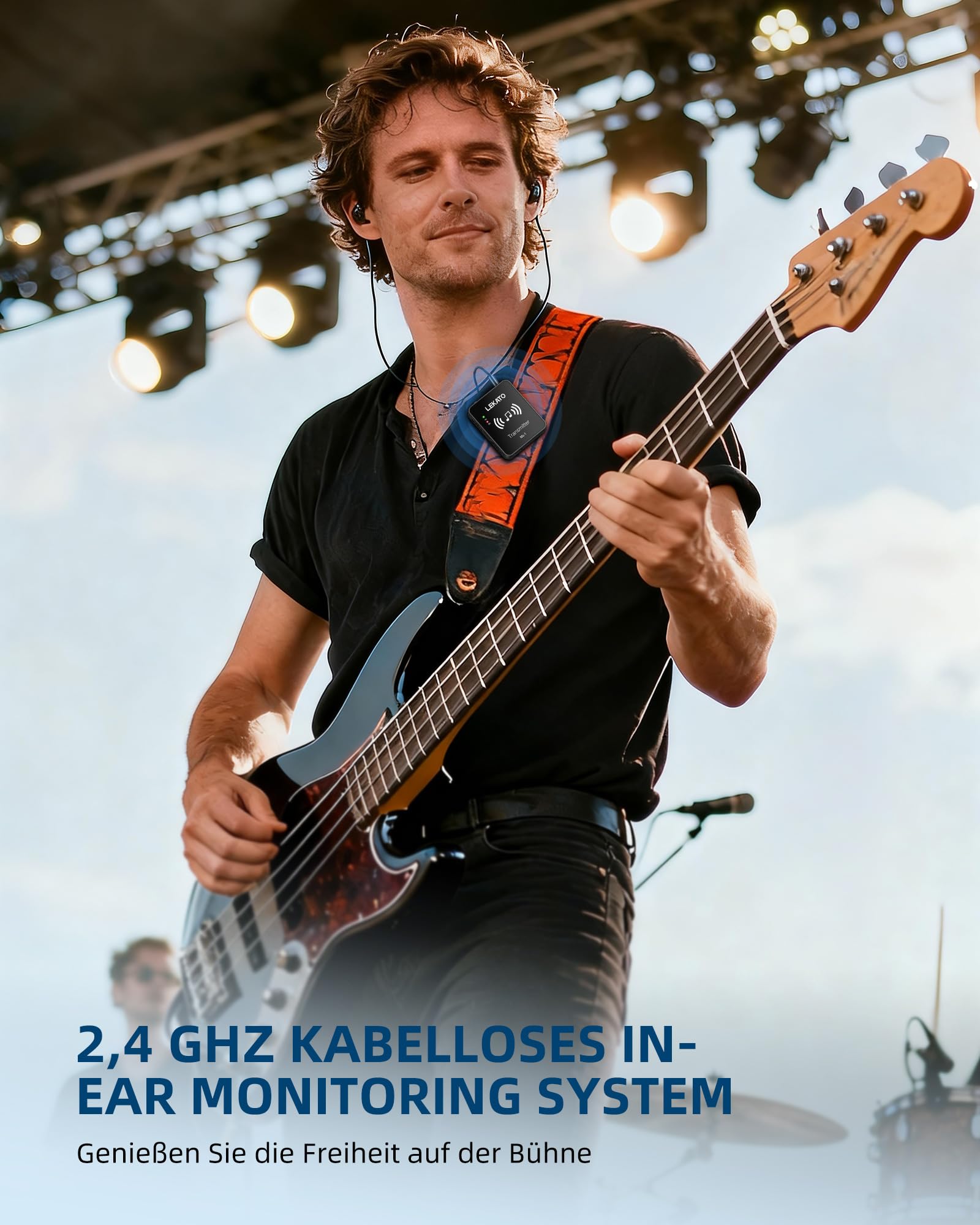 MS-1 Drahtloses In-Ear Monitoring, LEKATO Professionelles kabelloses 2.4G Stereo IEM-System mit Sender & Empfänger Betrieb im Mono- und Stereo-Mode Geeignet für Studio Live-Auftritt und Musiker