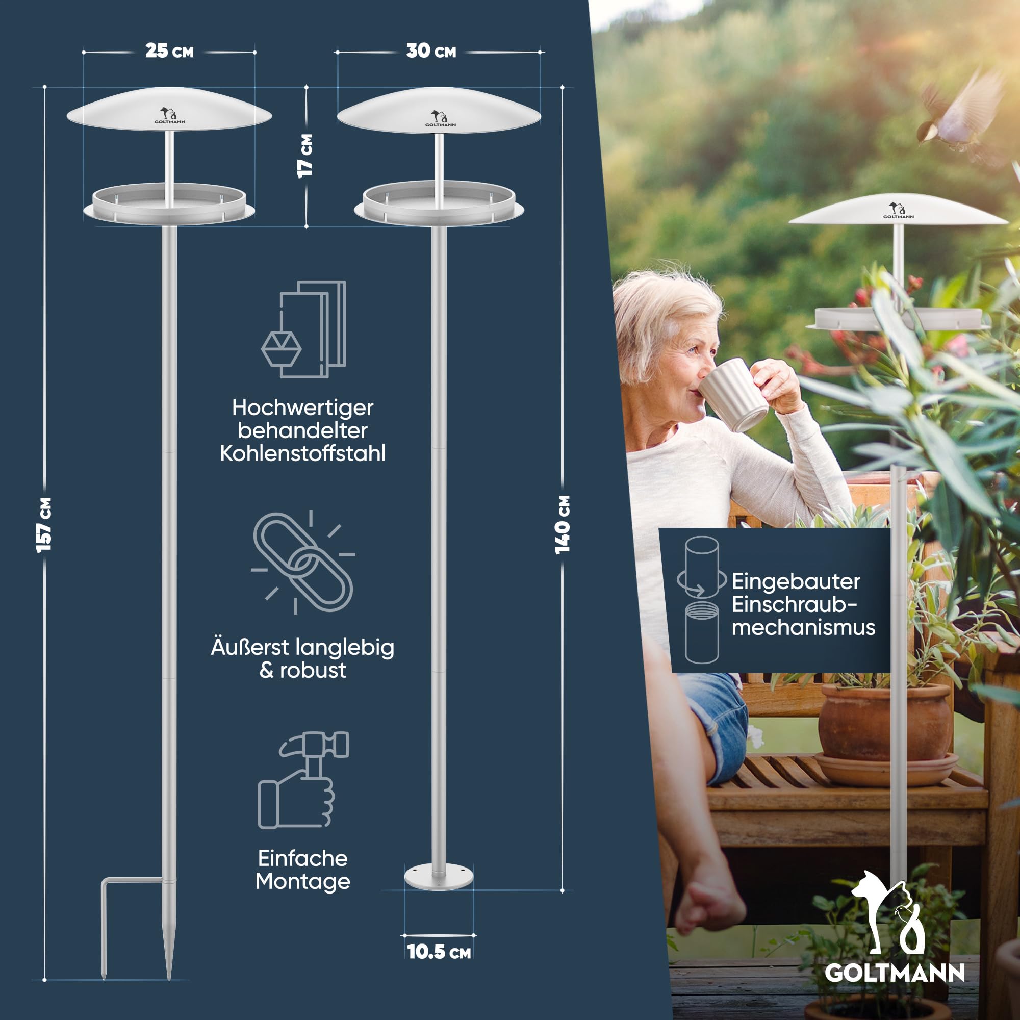 Ædel Pajarera con soporte resistente a la intemperie, comedero para pájaros con soporte de acero inoxidable, de pie, comedero de lujo para pájaros, perfecto como decoración de jardín o