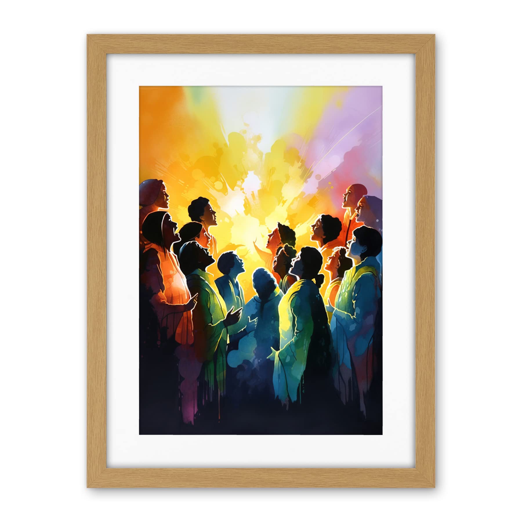 Artery8 Choir Women Singing by Bonfire Modern Rainbow Colour Watercolour Painting Artwork Framed Wall Art Print 18X24 Inch