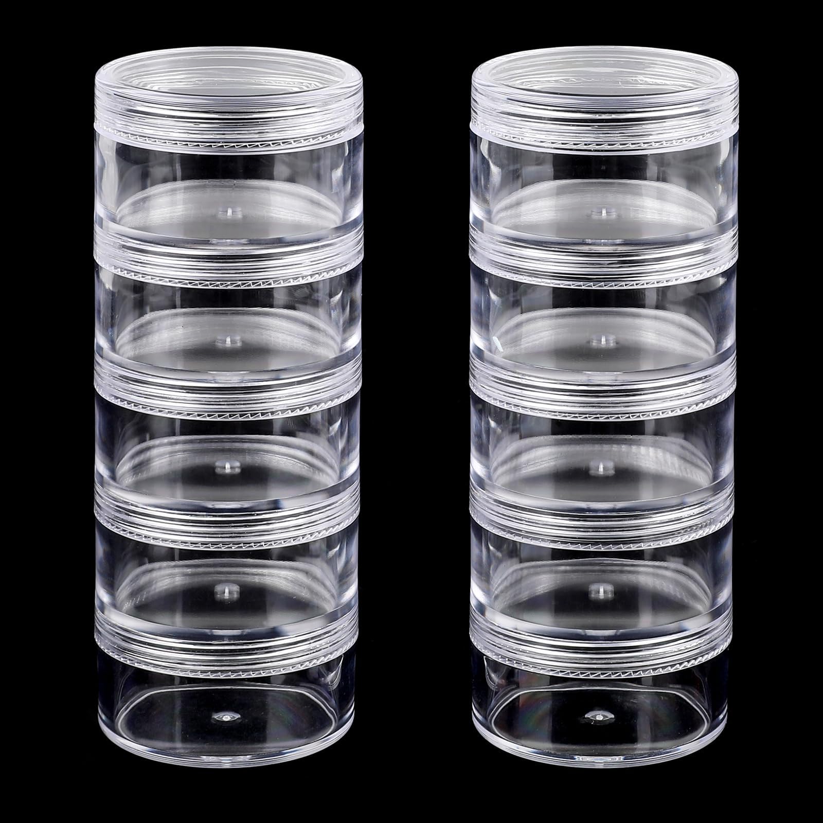 2 Sets Round Stackable Containers 5 Layer Clear Stackable Bead Storage Plastic Storage Jars Plastic Cosmetic Storage Box Art Craft Accessory Organizer Box for Jewelry Beads Buttons