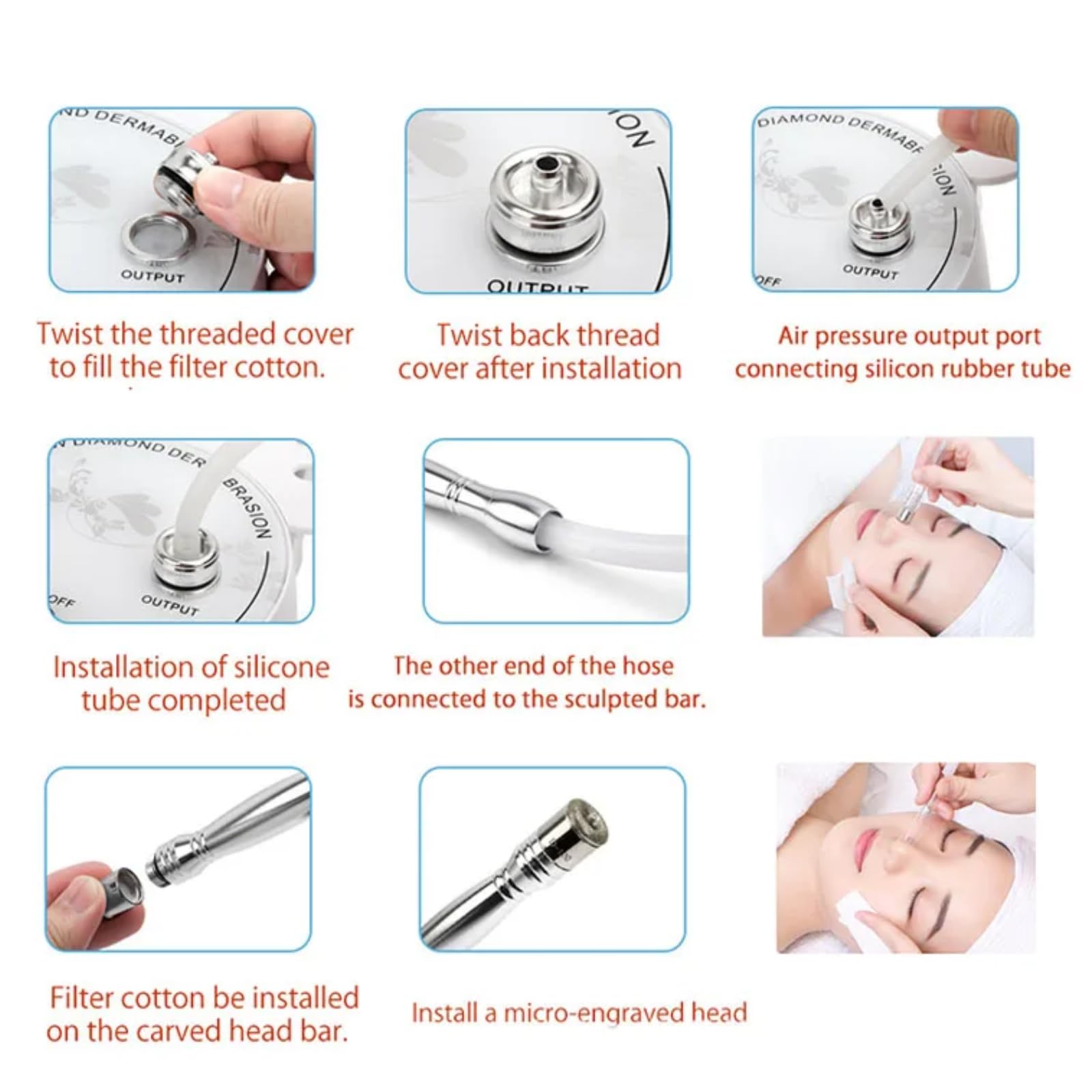 Mikrodermabrasion Diamant Spitzen, Diamant Dermabrasion Ersatz, 9 Stück Diamant Mikrodermabrasions Dermabrasionsspitzen mit Griff Edelstahl Filterset für Mikrodermabrasions Schönheitsmaschine