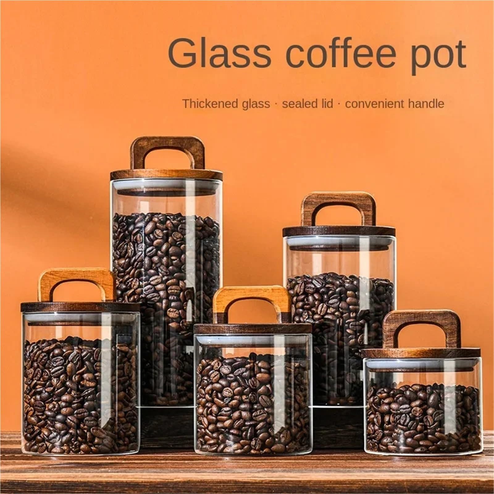 1pc Holz Deckel Glas Luftdichten Kanister Lebensmittel Behälter Kaffee Bohnen Küche Lagerung Flaschen Versiegelt Gründe Große Set für Lebensmittel Konservierung(1750ml)